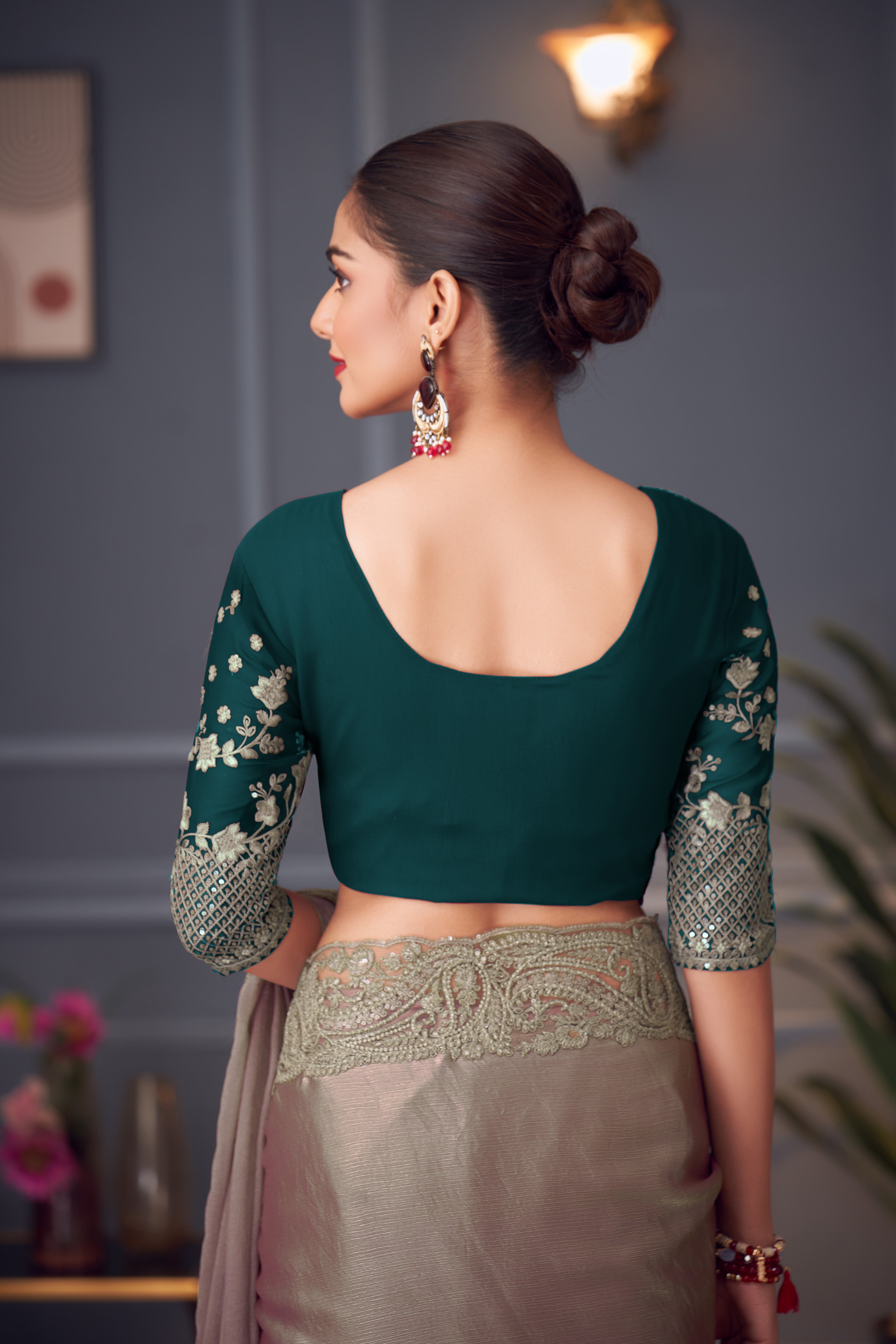 Grey Double Tone Silk Saree with Thread Sequins Work