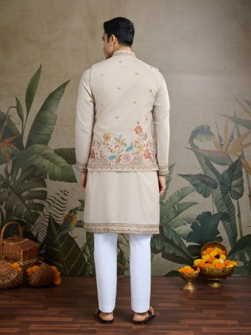 Grey Embroidered Kurta with Jacket for Ceremonial Look