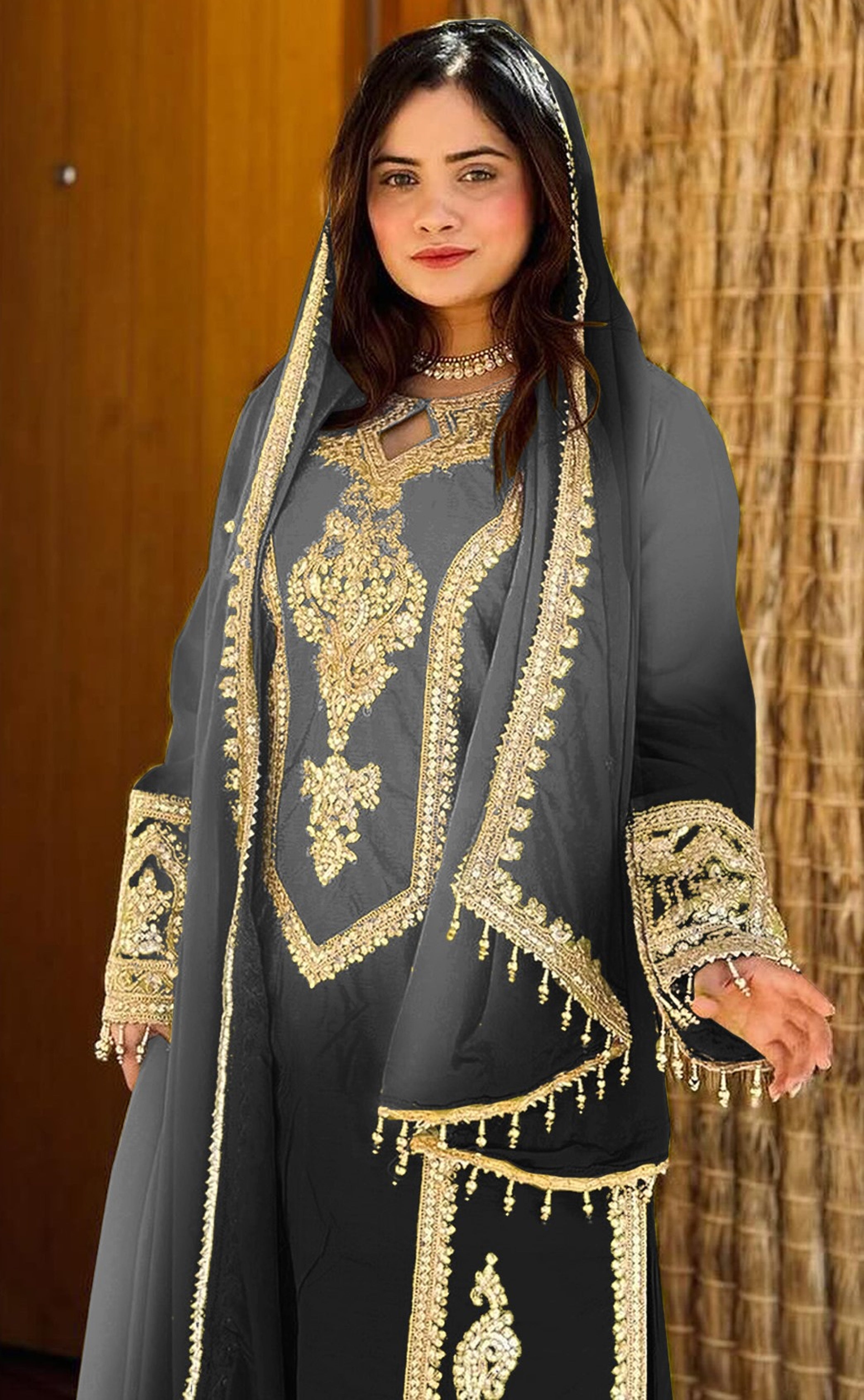 Grey Heavy Designer Suit With Heavy Embroidery Work