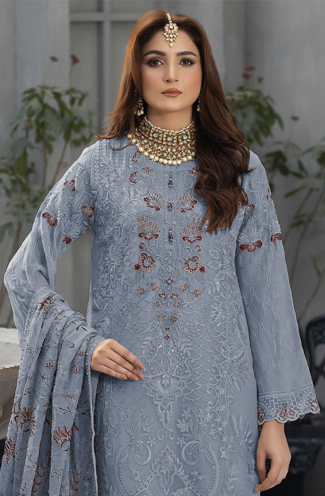 Grey Heavy Designer Suit With Heavy Embroidery Work