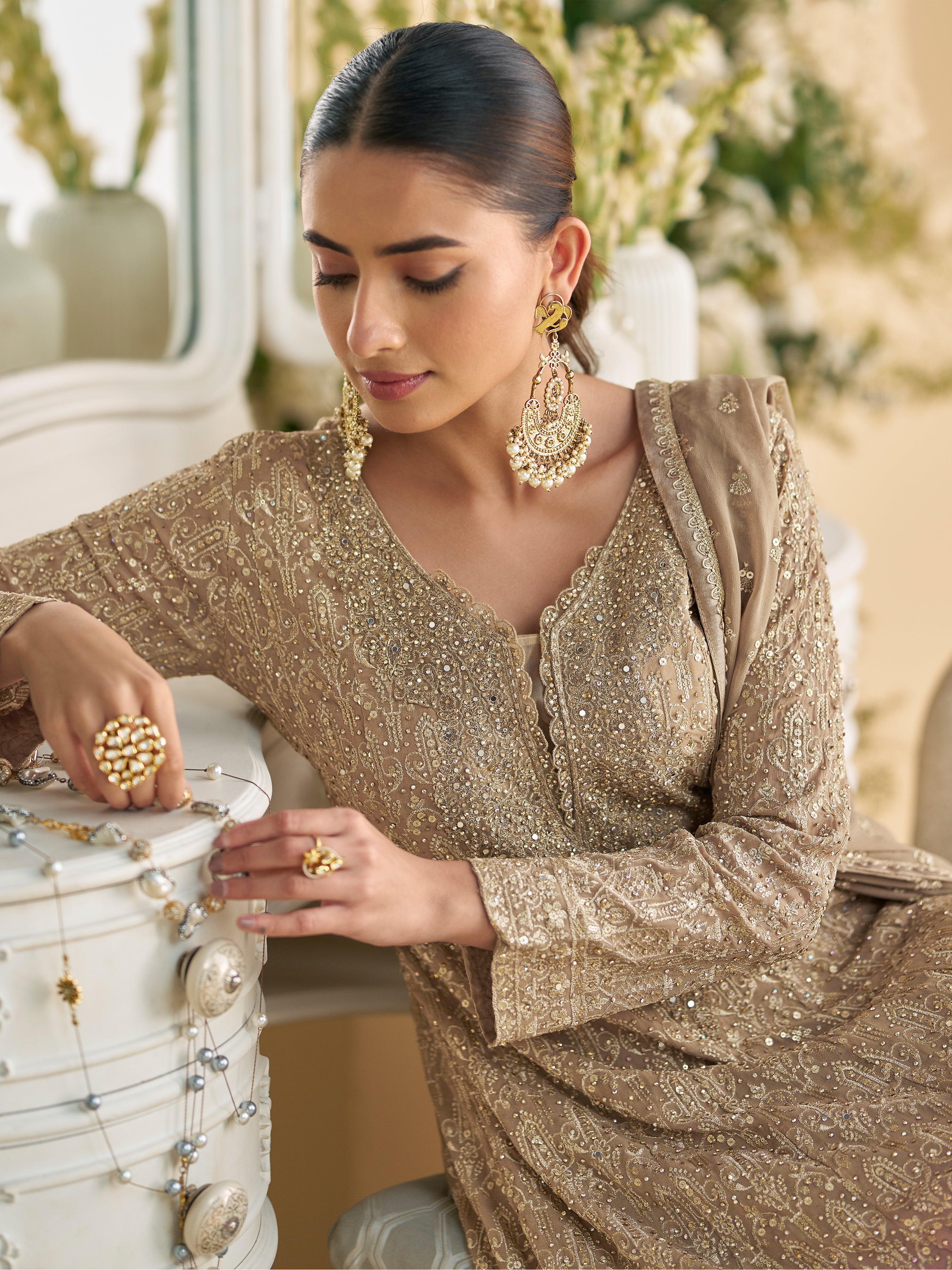 Grey Heavy Designer Suit With Heavy Embroidery Work