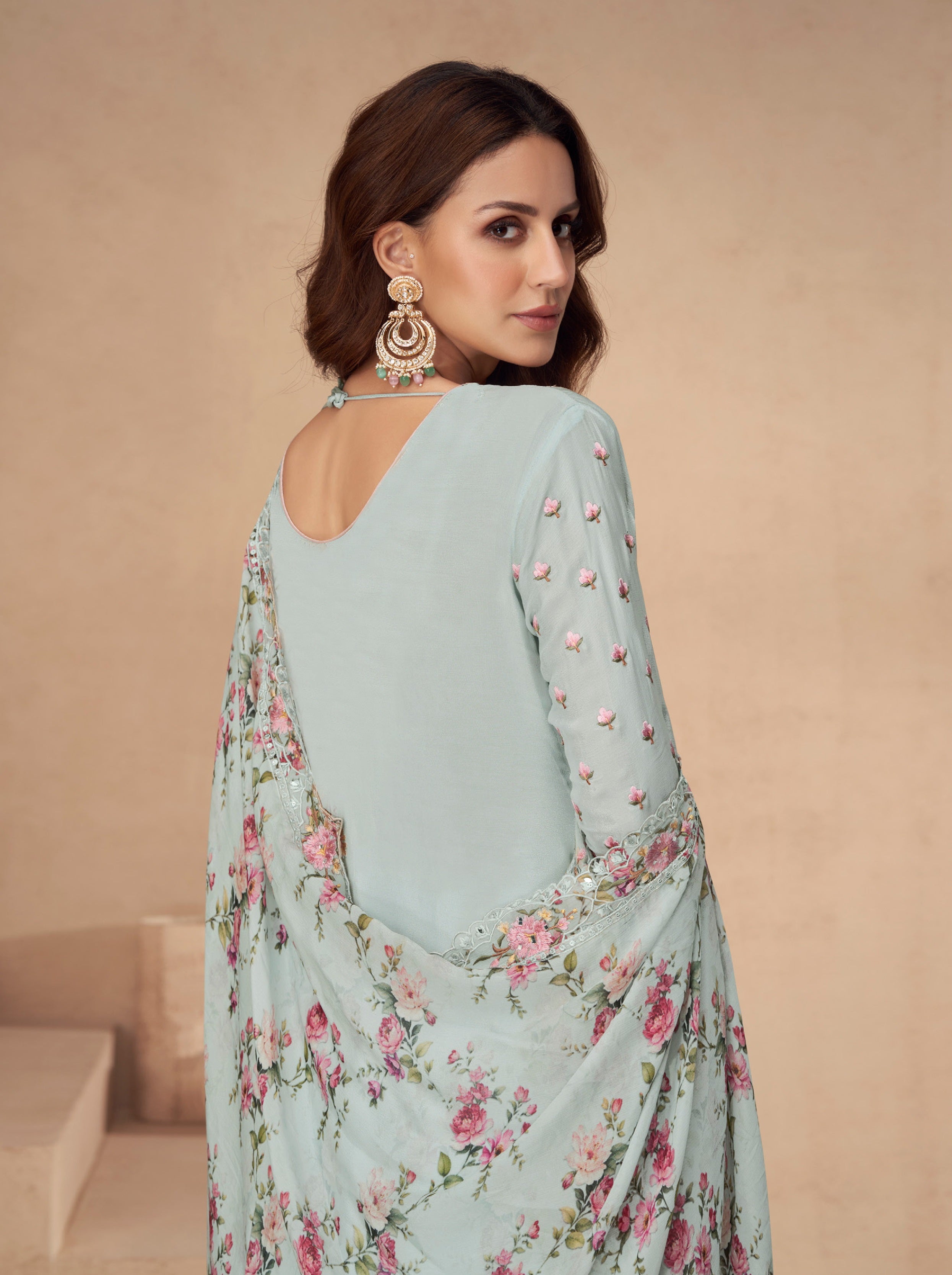 Grey Heavy Designer Suit With Heavy Embroidery Work