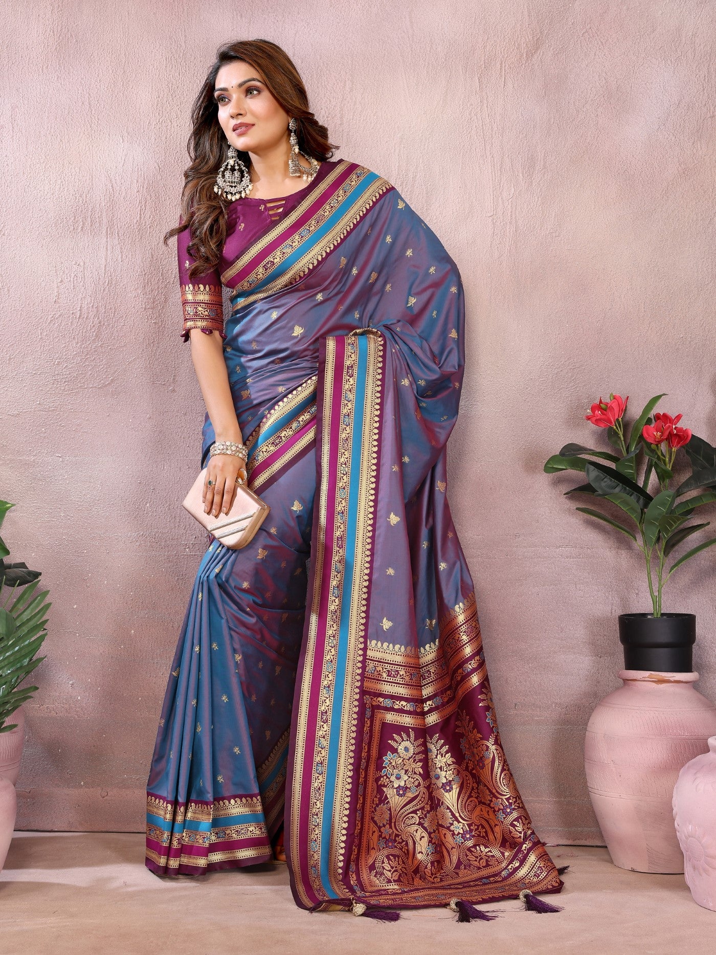 Grey Kalamkari Silk Saree With Traditional Weaving