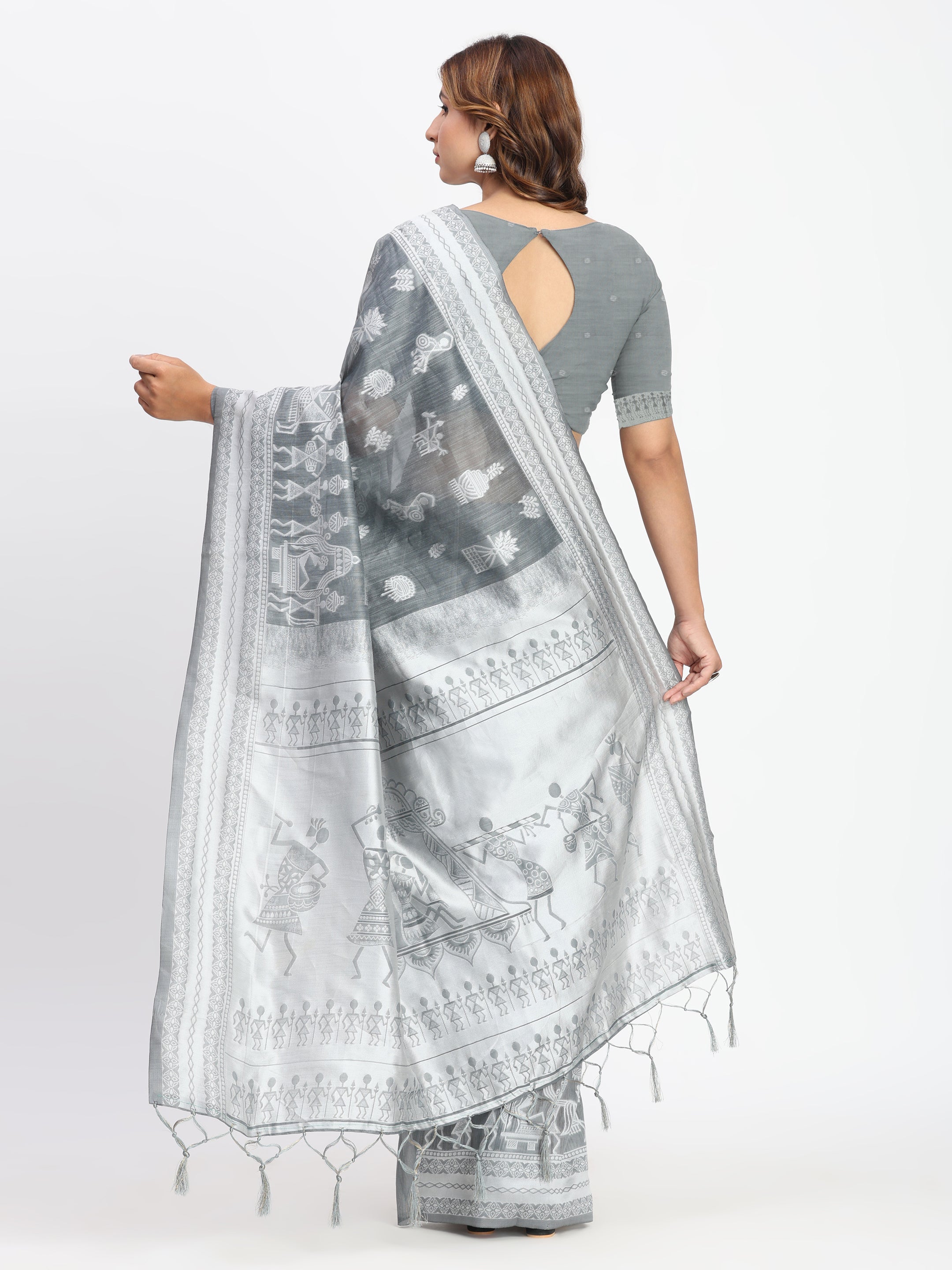 Grey Linen Cotton Woven Designer Graceful Ethnic Saree