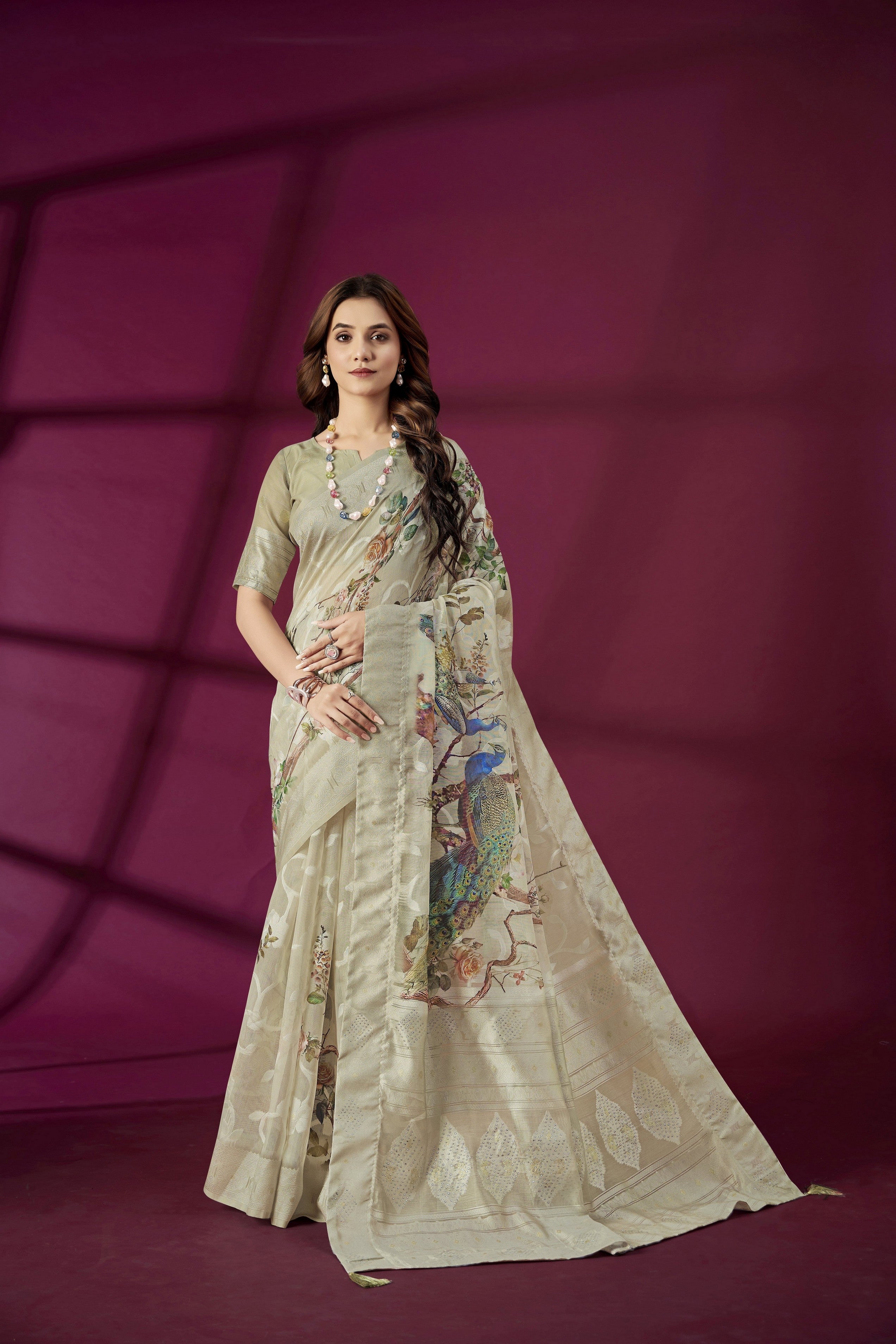 Grey Rich Silk Jacquard Designer Saree With Smart Ethnic Printed