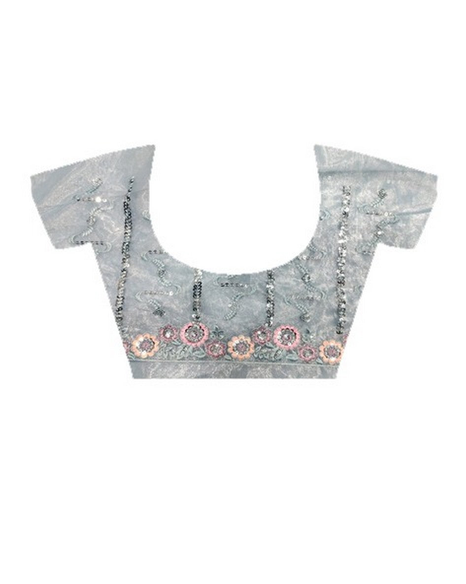 Grey Twill Net Fabric Designer Girlie Saree With Trendy Embroidered Saree