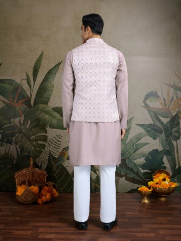 Grey Viscose Silk Ceremonial Kurta with Jacket