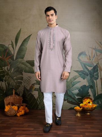 Grey Viscose Silk Ceremonial Kurta with Jacket