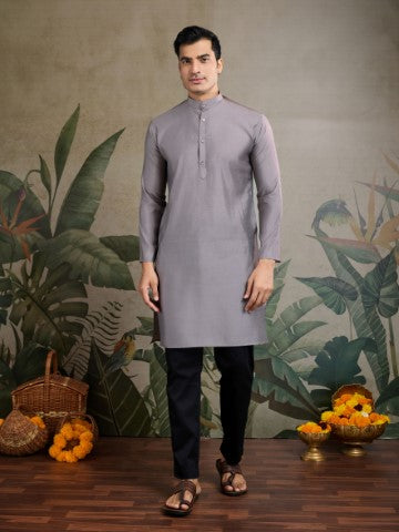 Grey Viscose Silk Kurta with Swarovski Embroidery & Jacket