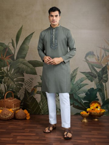 Grey Viscose Silk Kurta with Traditional Dupatta