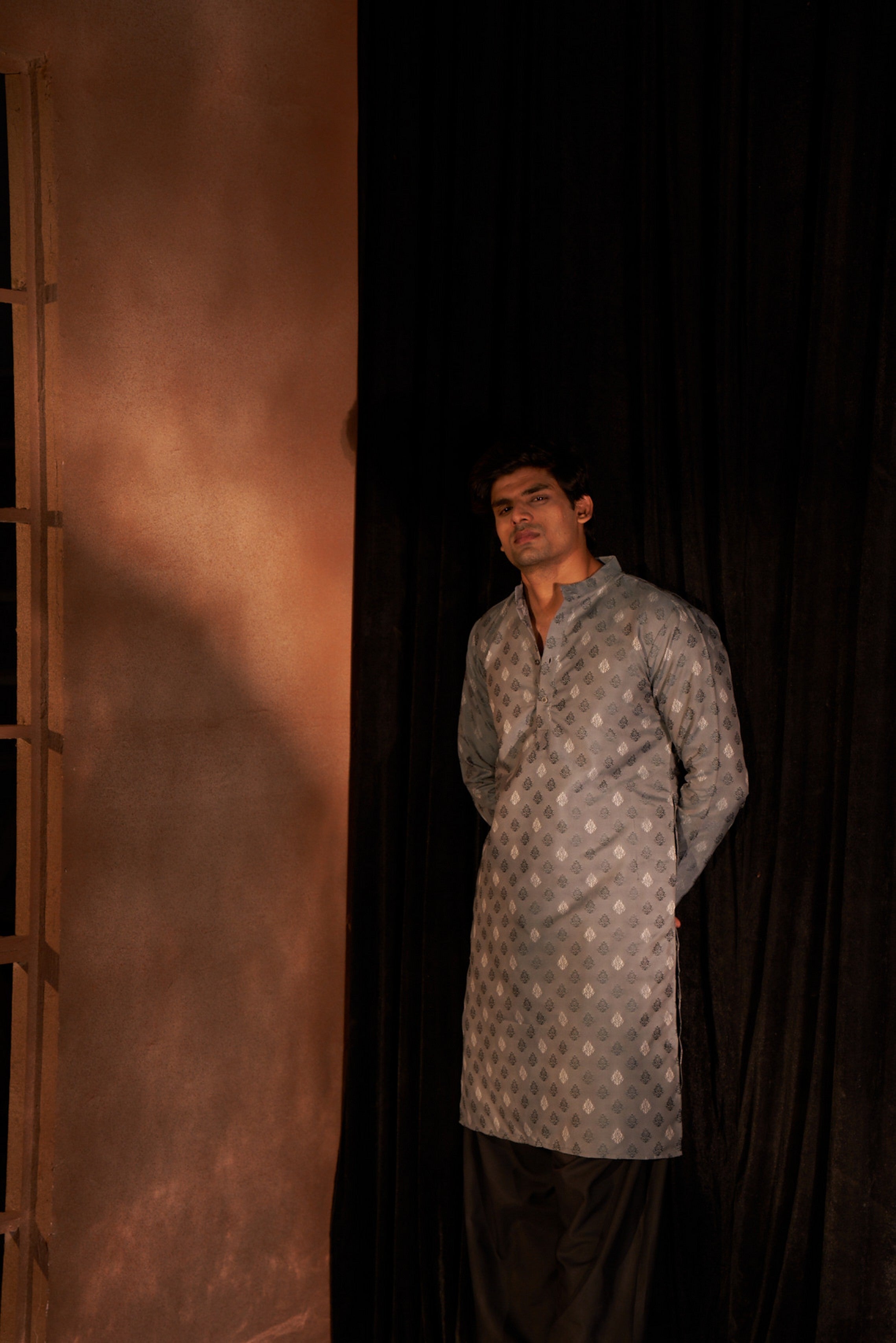 Greyish Blue Viscose Wevon Kurta Payjama – Calm and Contemporary