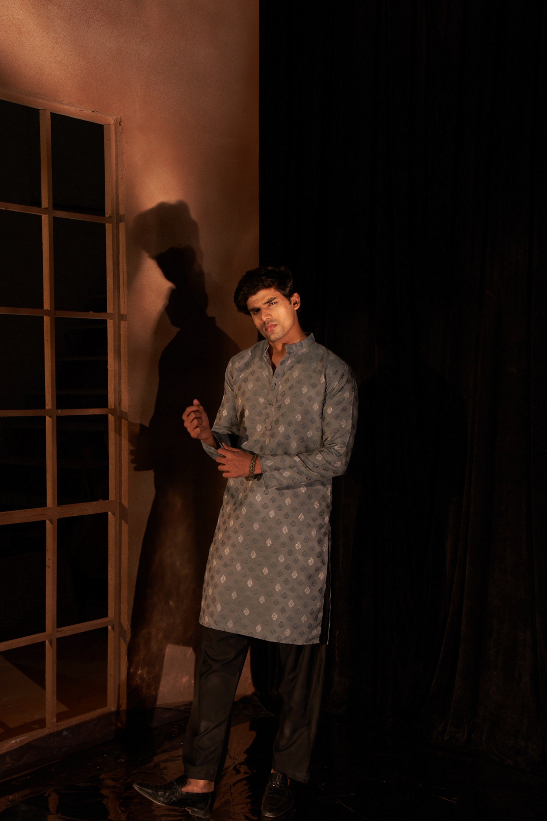 Greyish Blue Viscose Wevon Kurta Payjama – Calm and Contemporary