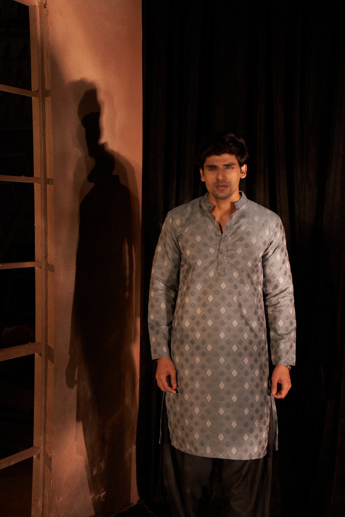 Greyish Blue Viscose Wevon Kurta Payjama – Calm and Contemporary