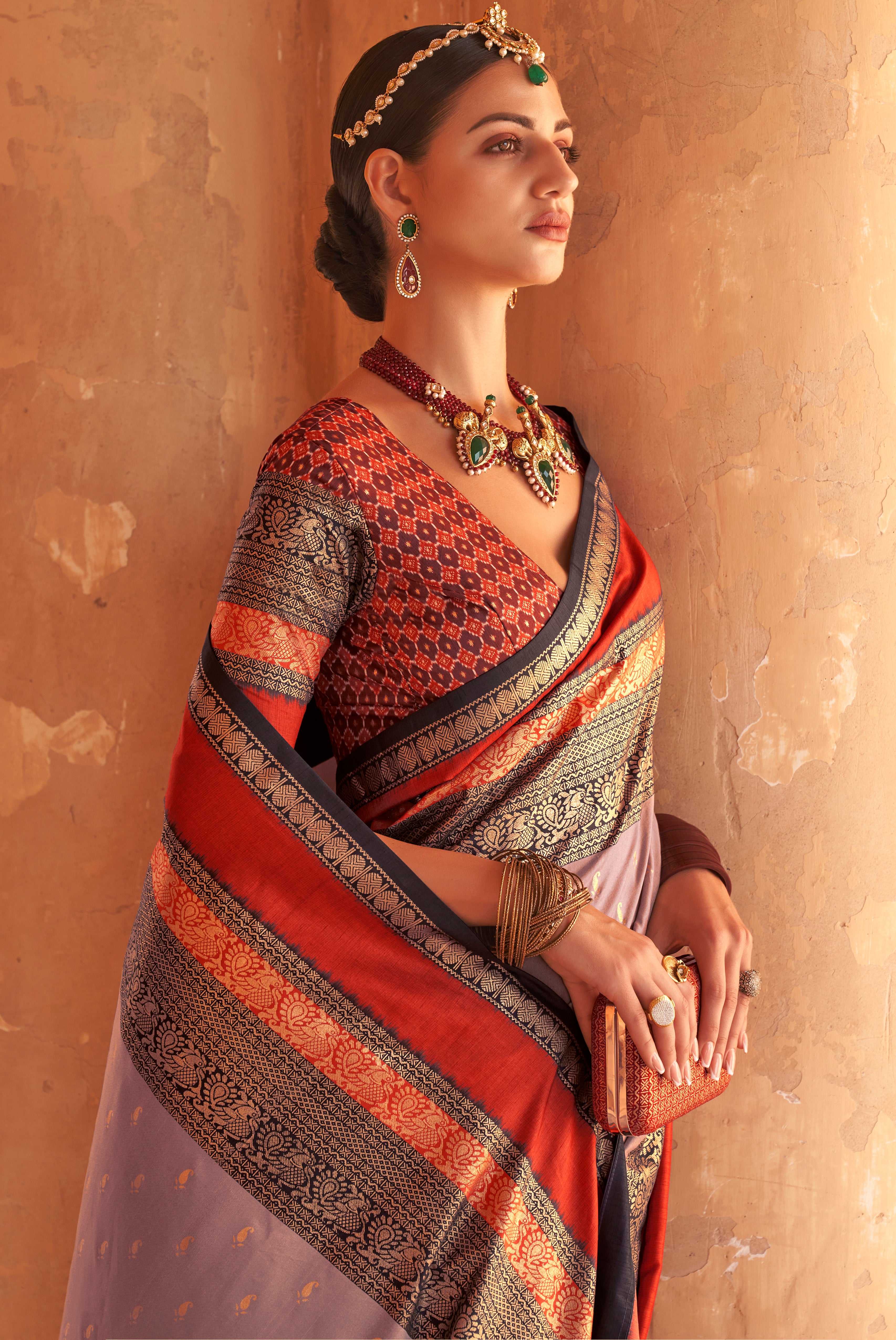 Heather Silk Saree with Jacquard Woven Work
