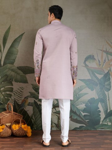 Heavy Stylish Viscose Silk Embroidered Dusty Pink Kurta with Dupatta