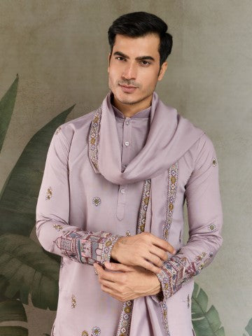 Heavy Stylish Viscose Silk Embroidered Dusty Pink Kurta with Dupatta
