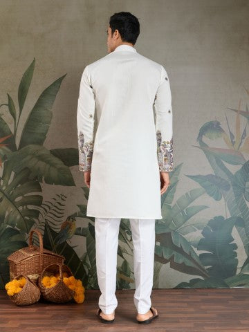 Heavy Stylish Viscose Silk Embroidered White Kurta with Dupatta
