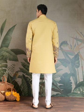 Heavy Stylish Viscose Silk Embroidered Yellow Kurta with Dupatta