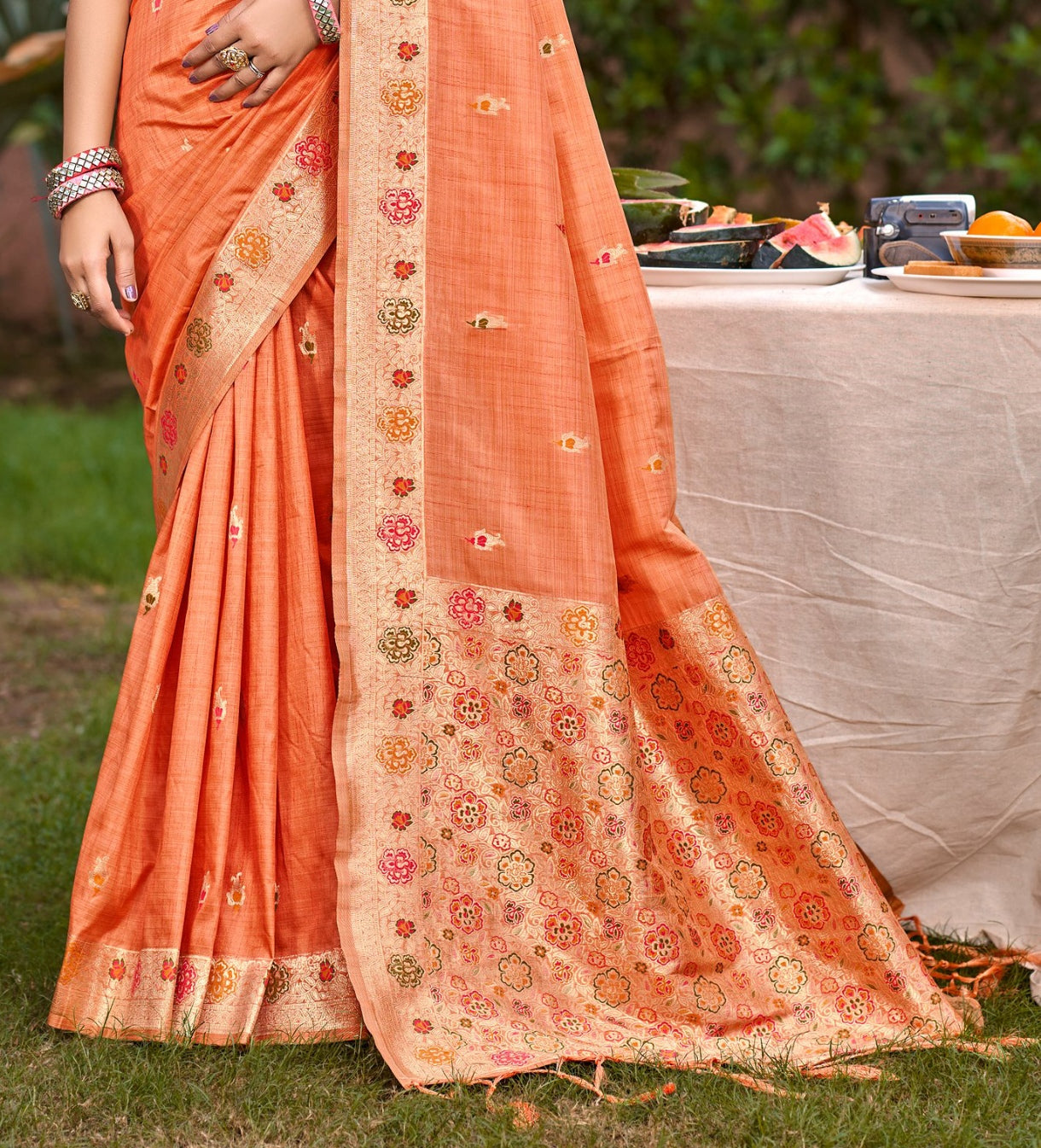 Heirloom Green Assam Silk Meenakari Festival Saree