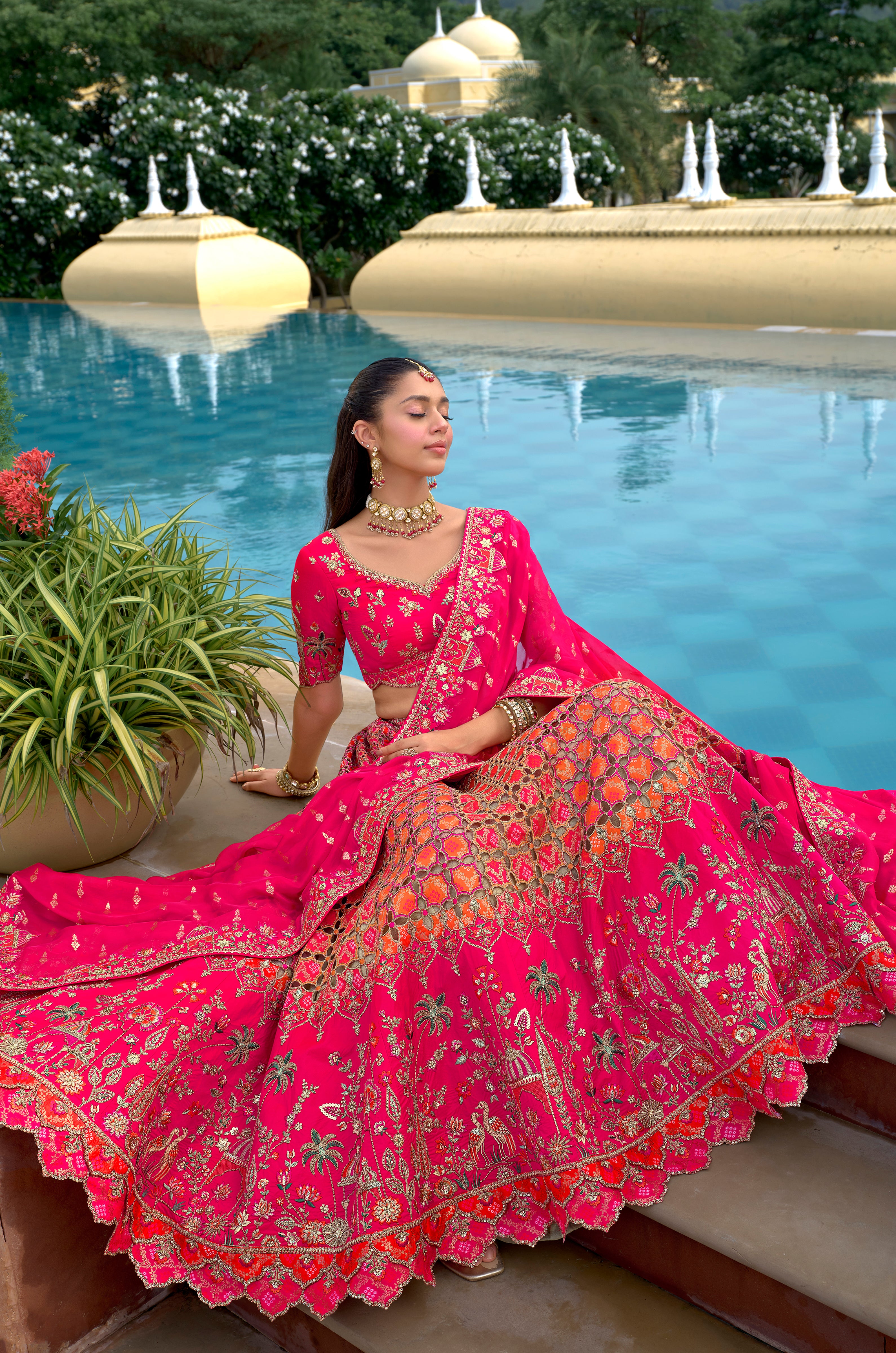 Hot Pink Fancy Silk Lehenga Choli With Heavy Thread Embroidery, Stone, Sequence, Mirror and Cut Work Border