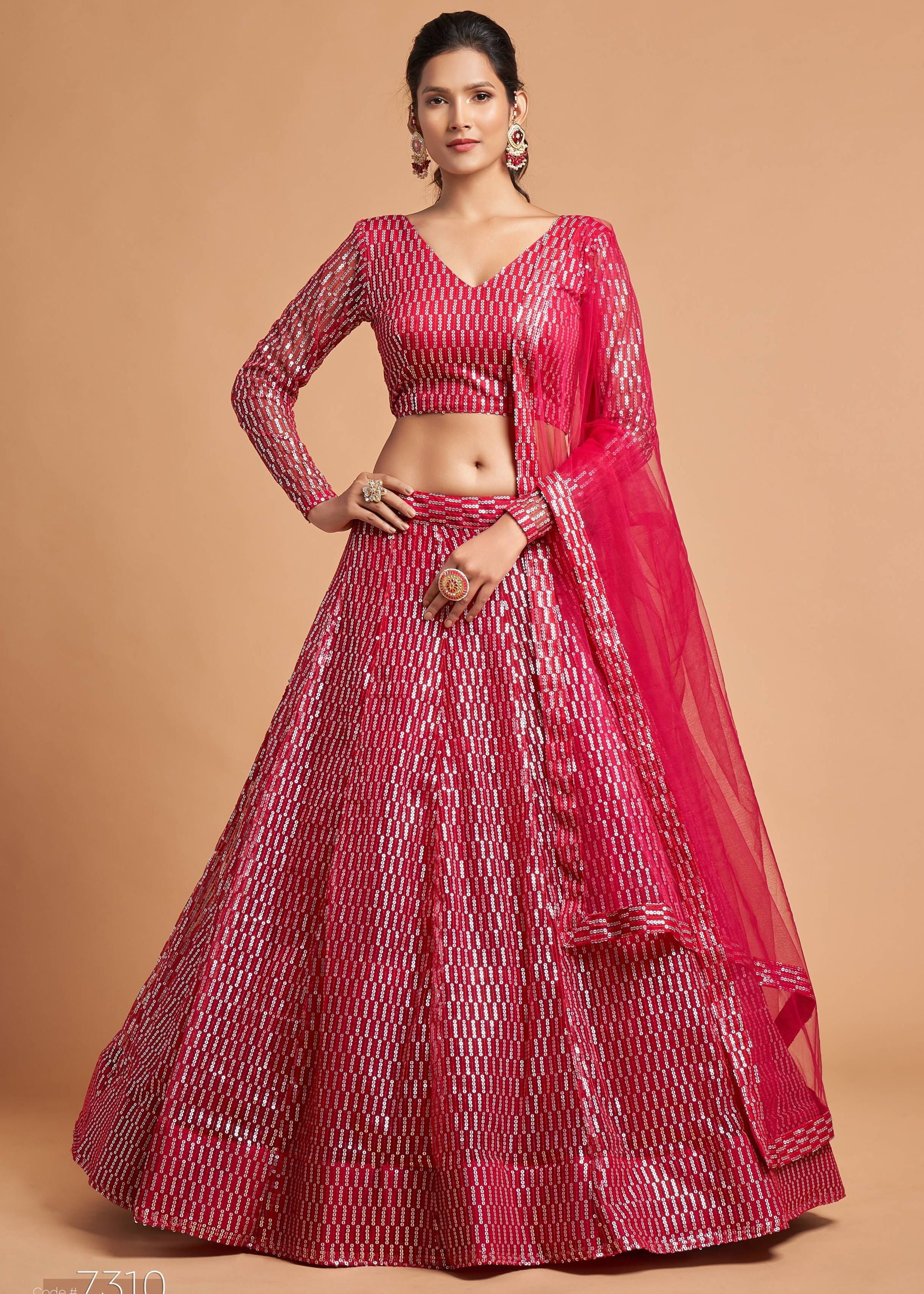 Hot Pink Lehenga Choli With Thread And Multiple Sequins Embroidery Work