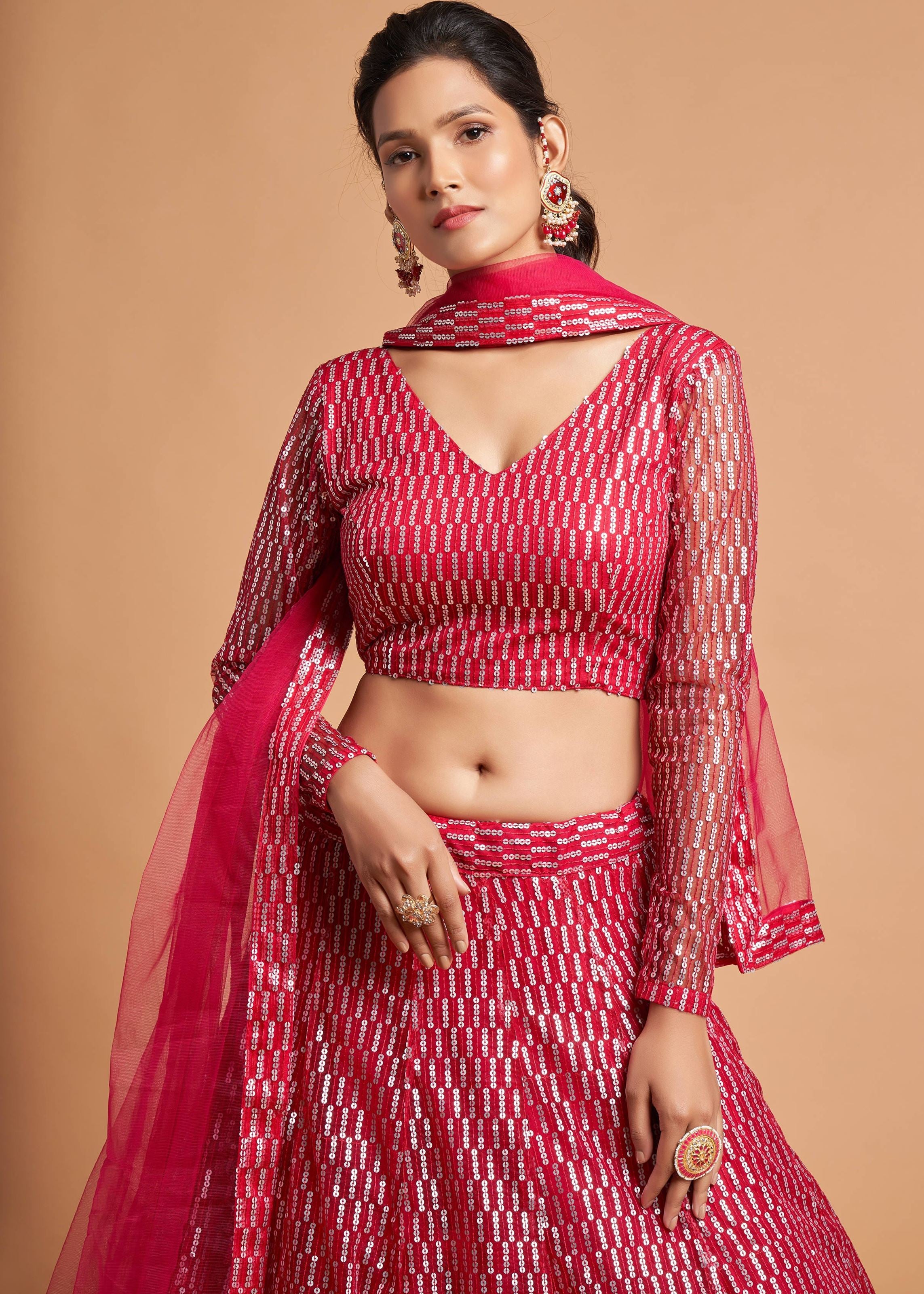 Hot Pink Lehenga Choli With Thread And Multiple Sequins Embroidery Work