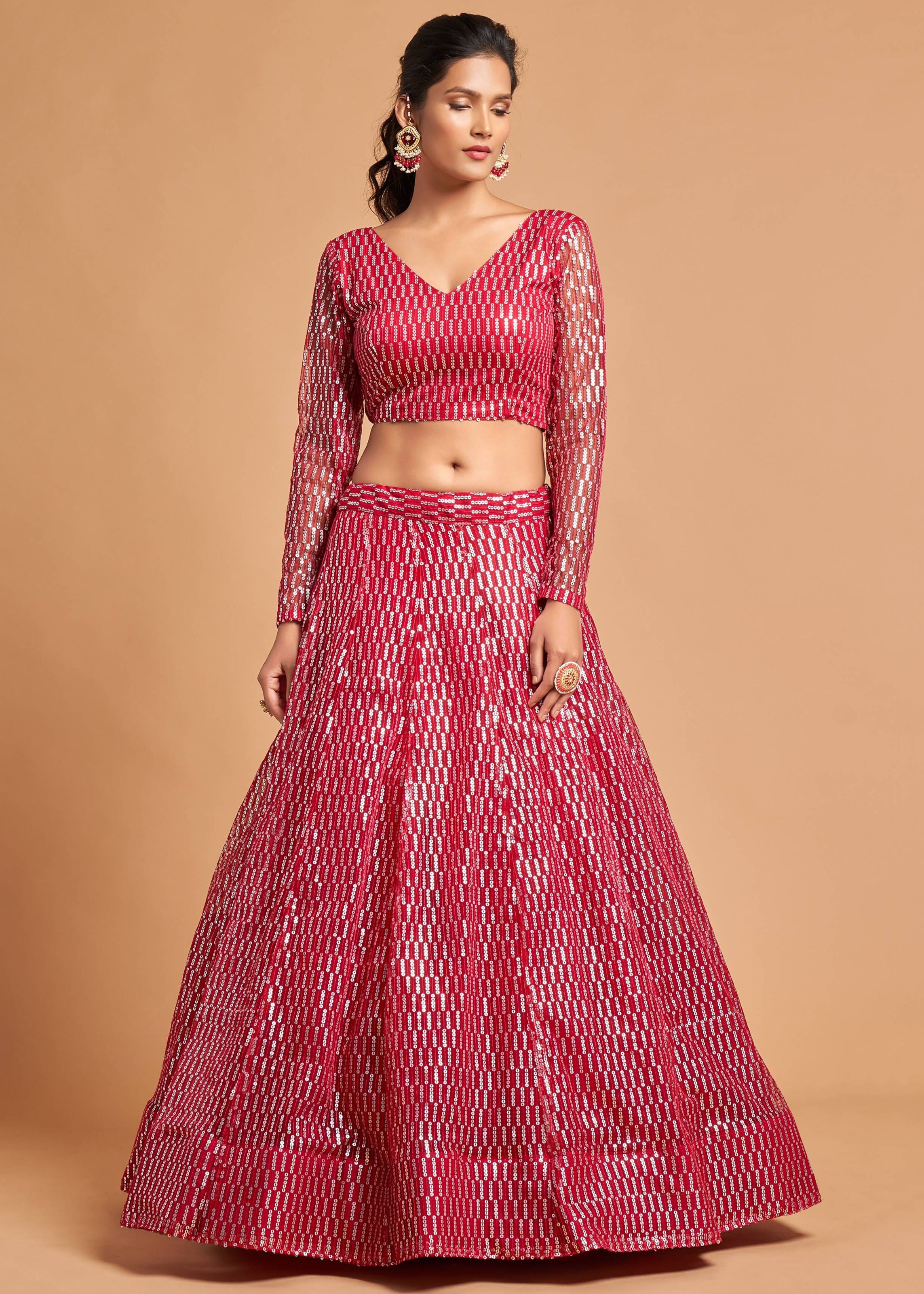 Hot Pink Lehenga Choli With Thread And Multiple Sequins Embroidery Work