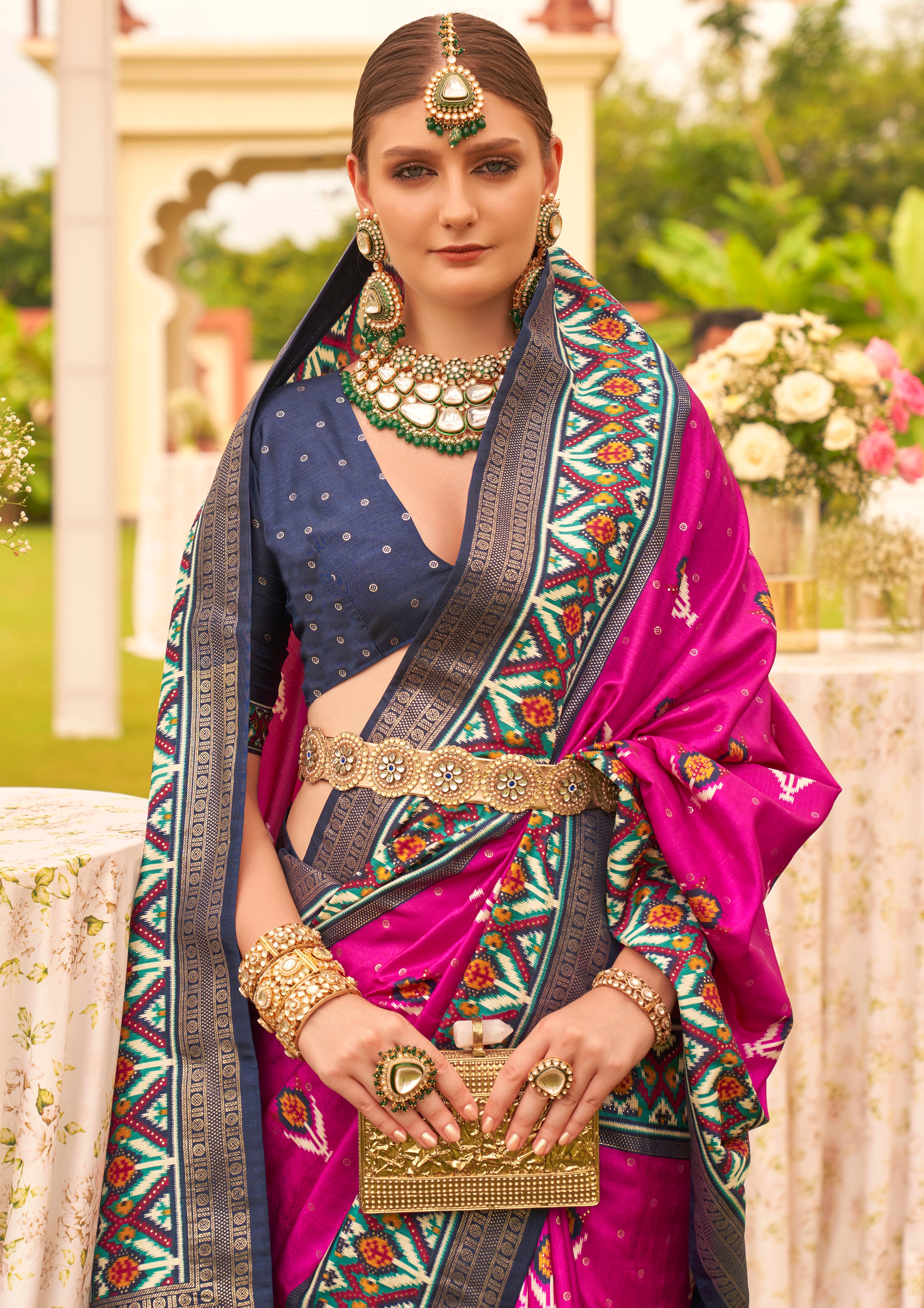 Hot Pink Sigma Silk Saree With Digital Patola Print