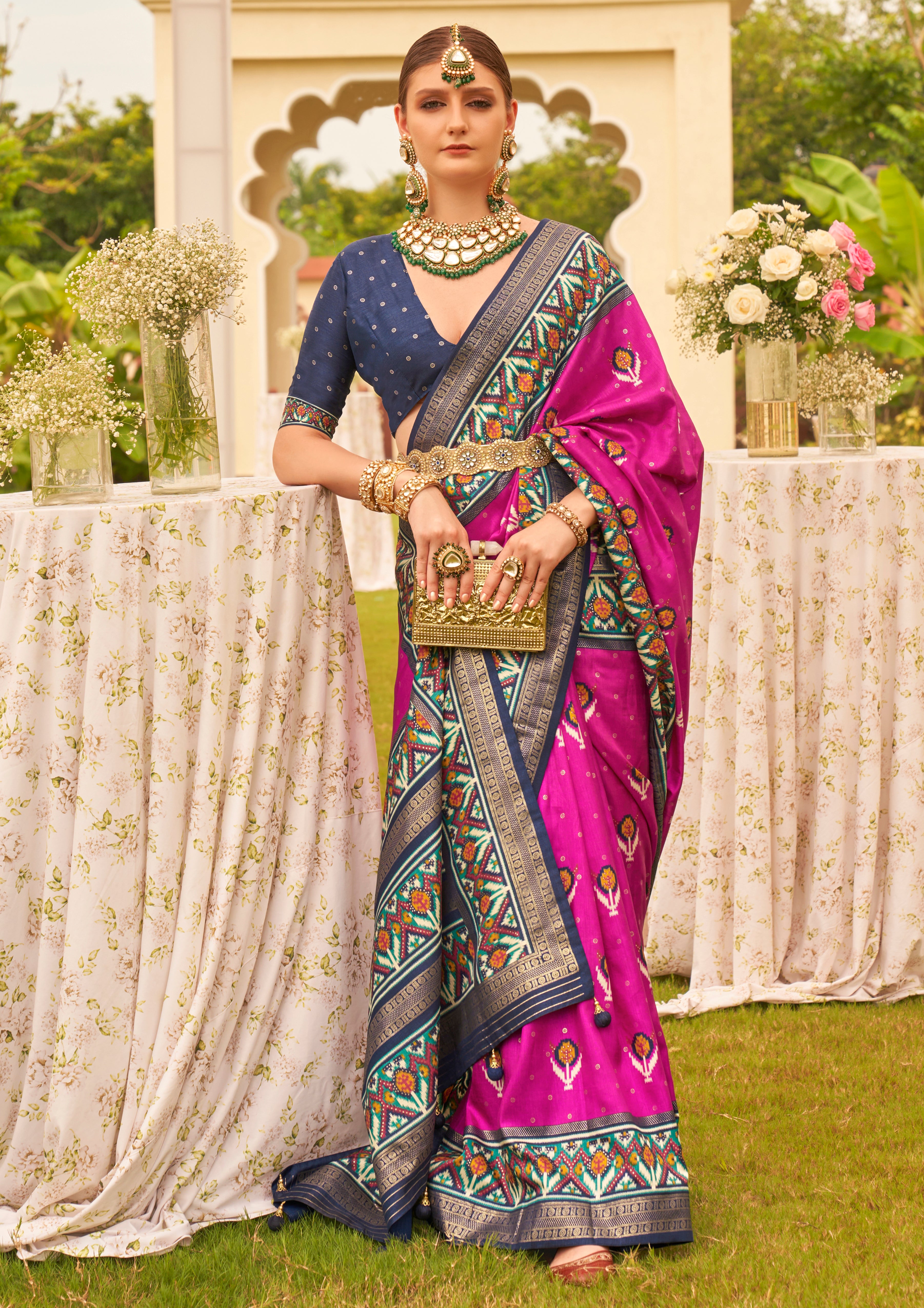 Hot Pink Sigma Silk Saree With Digital Patola Print