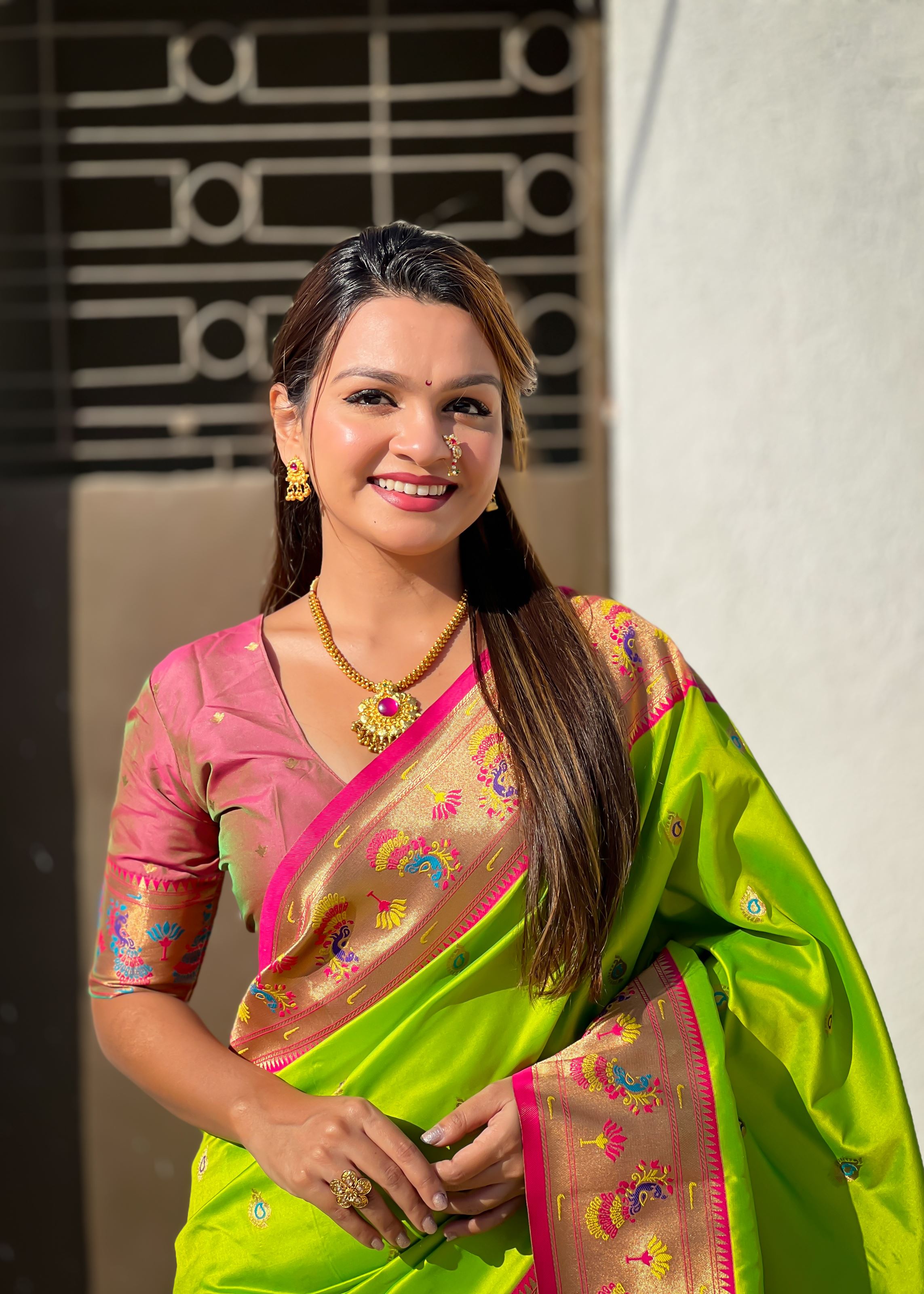 Green Silk Blend Paithani Saree