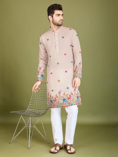 Ivory Viscose Silk Traditional Kurta – Elegant and Serene Look