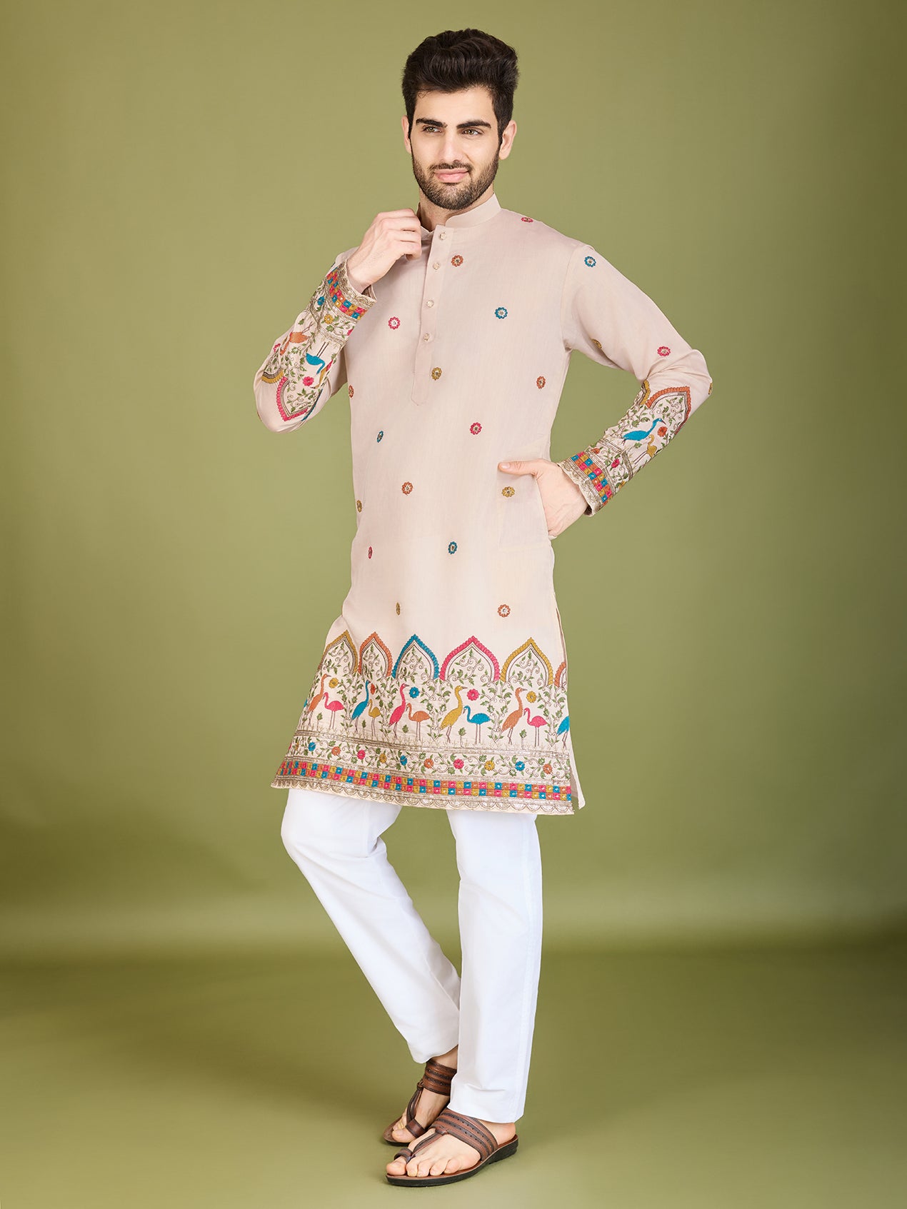 Ivory Viscose Silk Traditional Kurta for Ceremonial Look