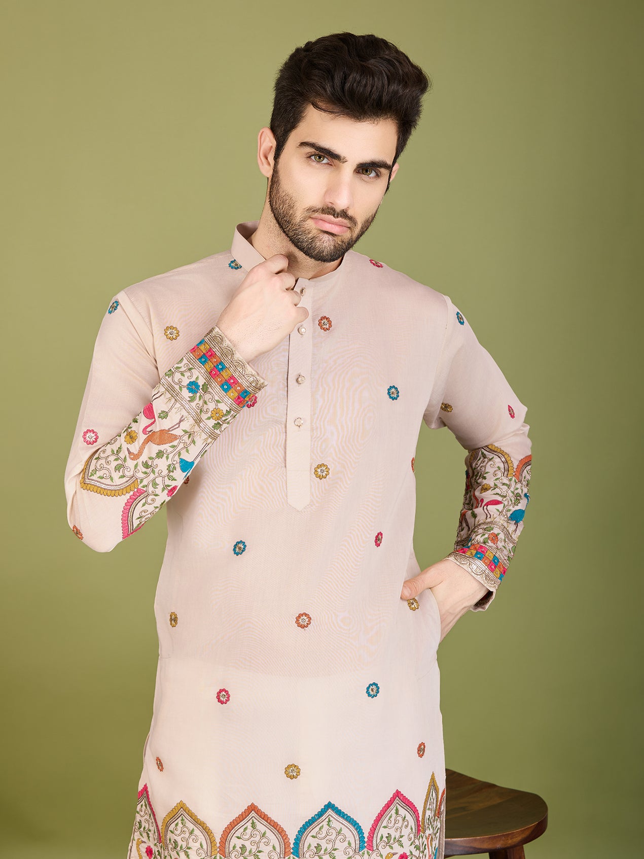 Ivory Viscose Silk Traditional Kurta for Ceremonial Look