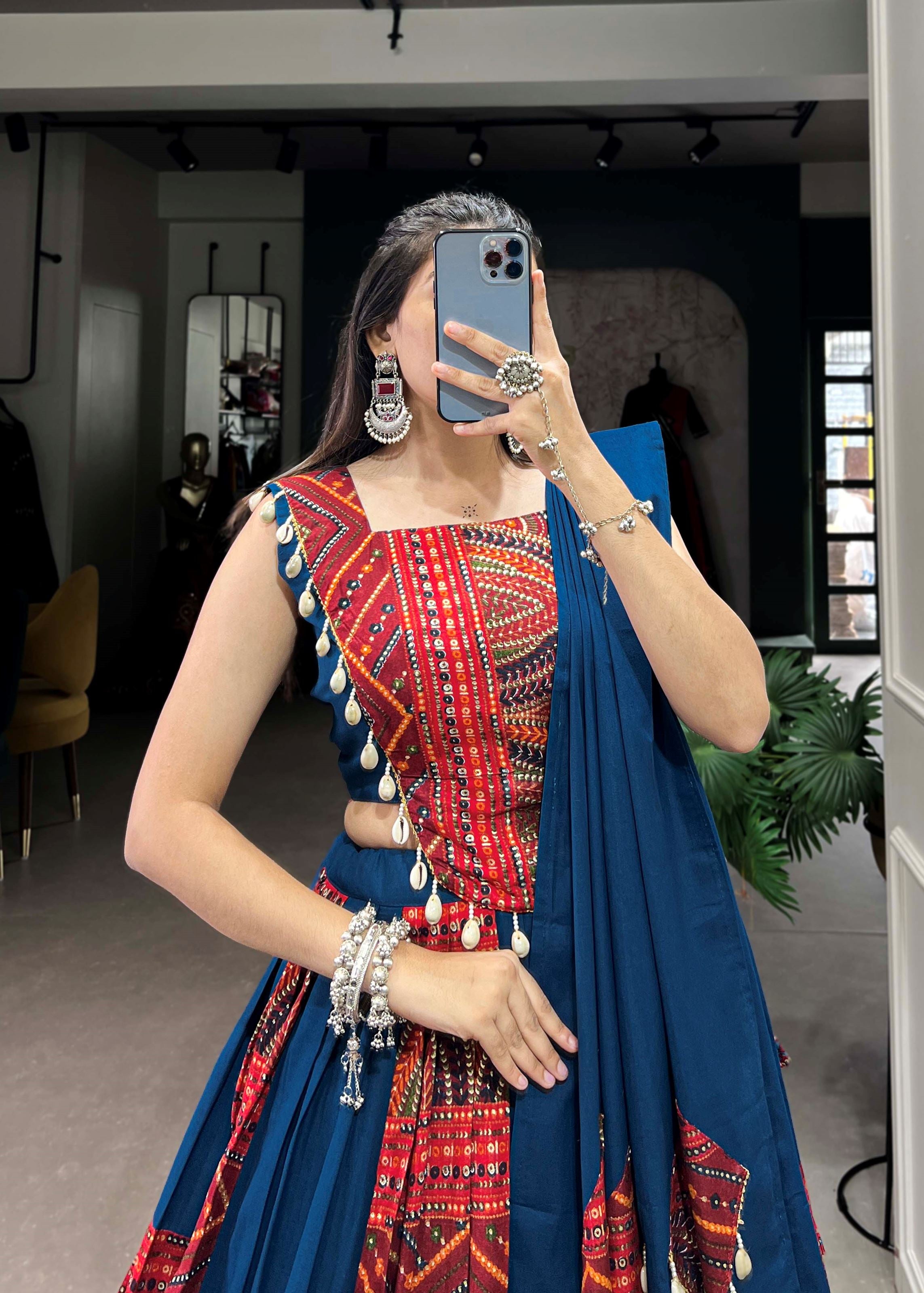 Blue Vibrant Hues Foil Accents Pure Cotton Lehenga Cholis for Celebrations