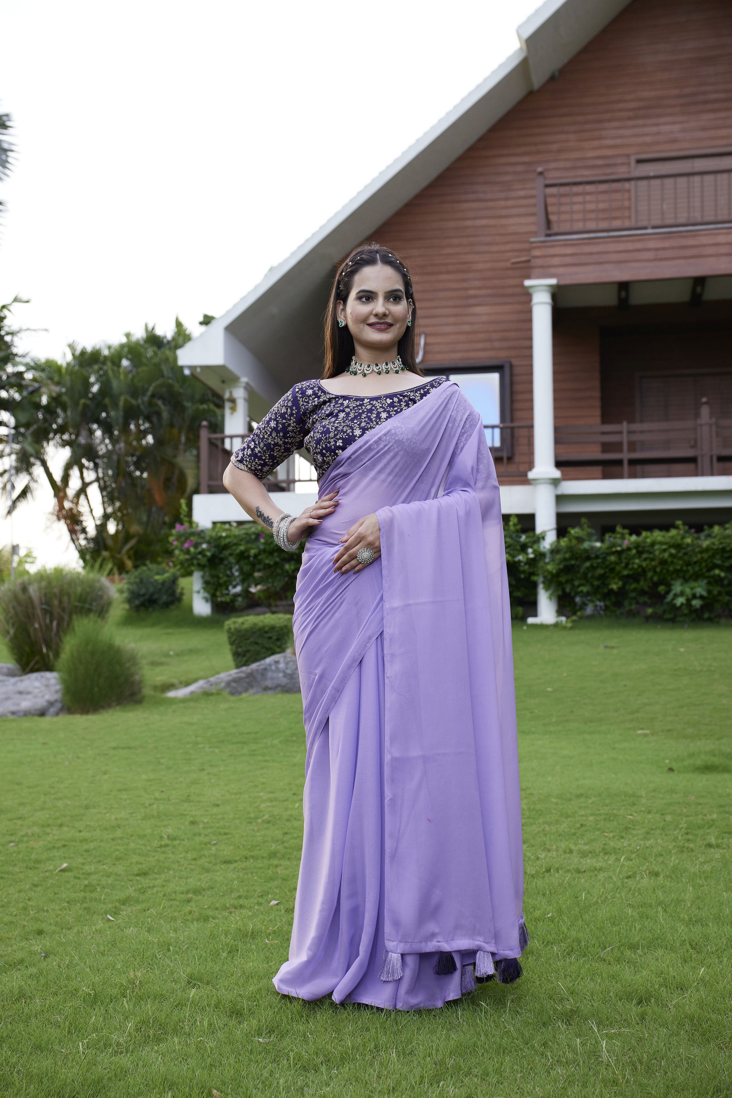 Lanender Beautiful Fancy Saree With Embroidered Blouse