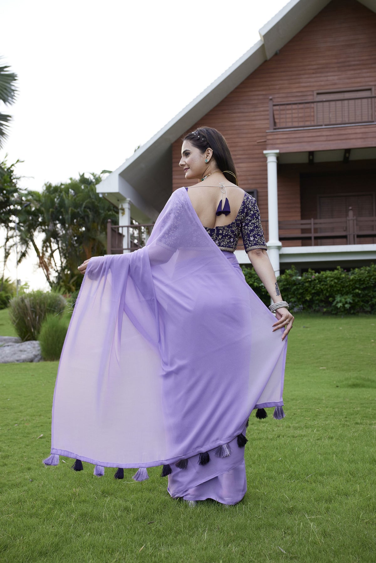 Lanender Beautiful Fancy Saree With Embroidered Blouse