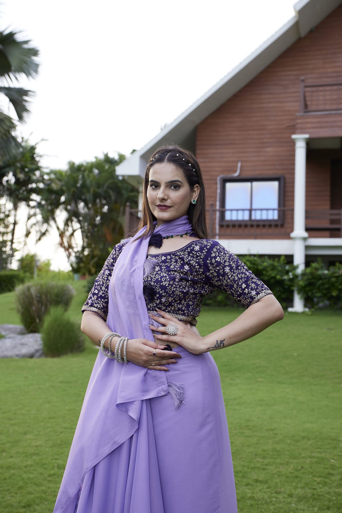 Lanender Beautiful Fancy Saree With Embroidered Blouse
