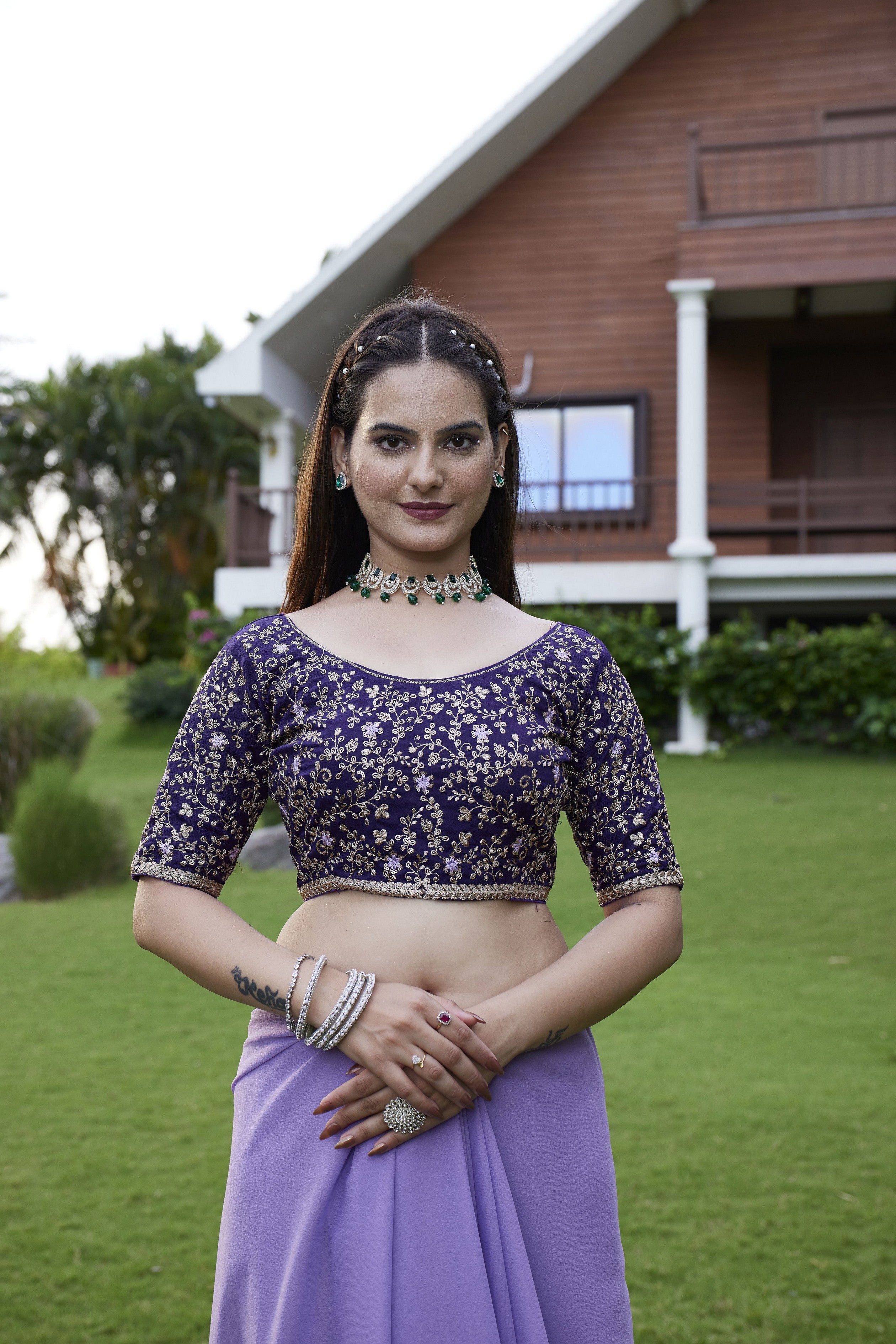 Lanender Beautiful Fancy Saree With Embroidered Blouse