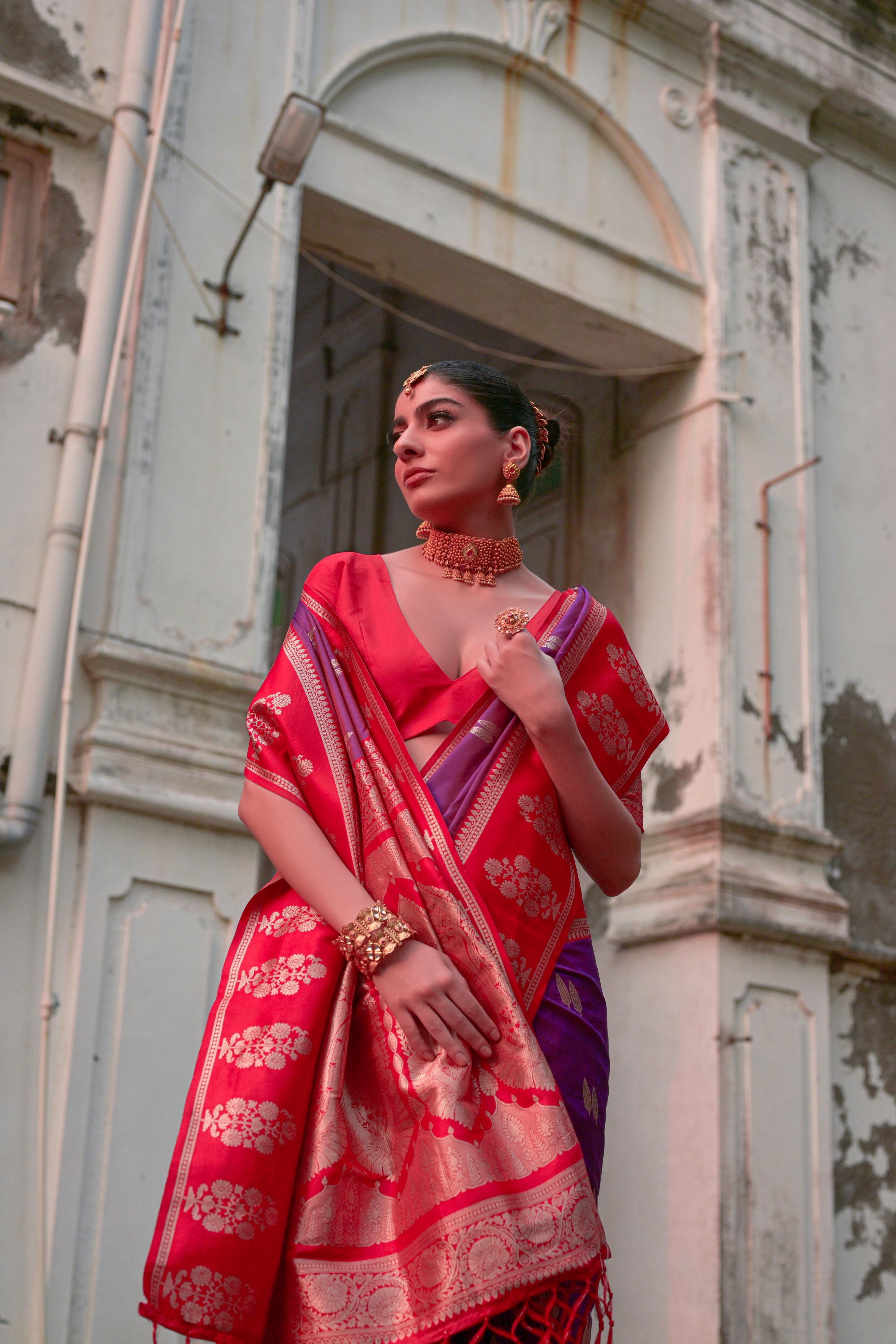 Lavender Banarasi Silk Woven Jari Designer Heavy Rich Looks Ceremonial Saree