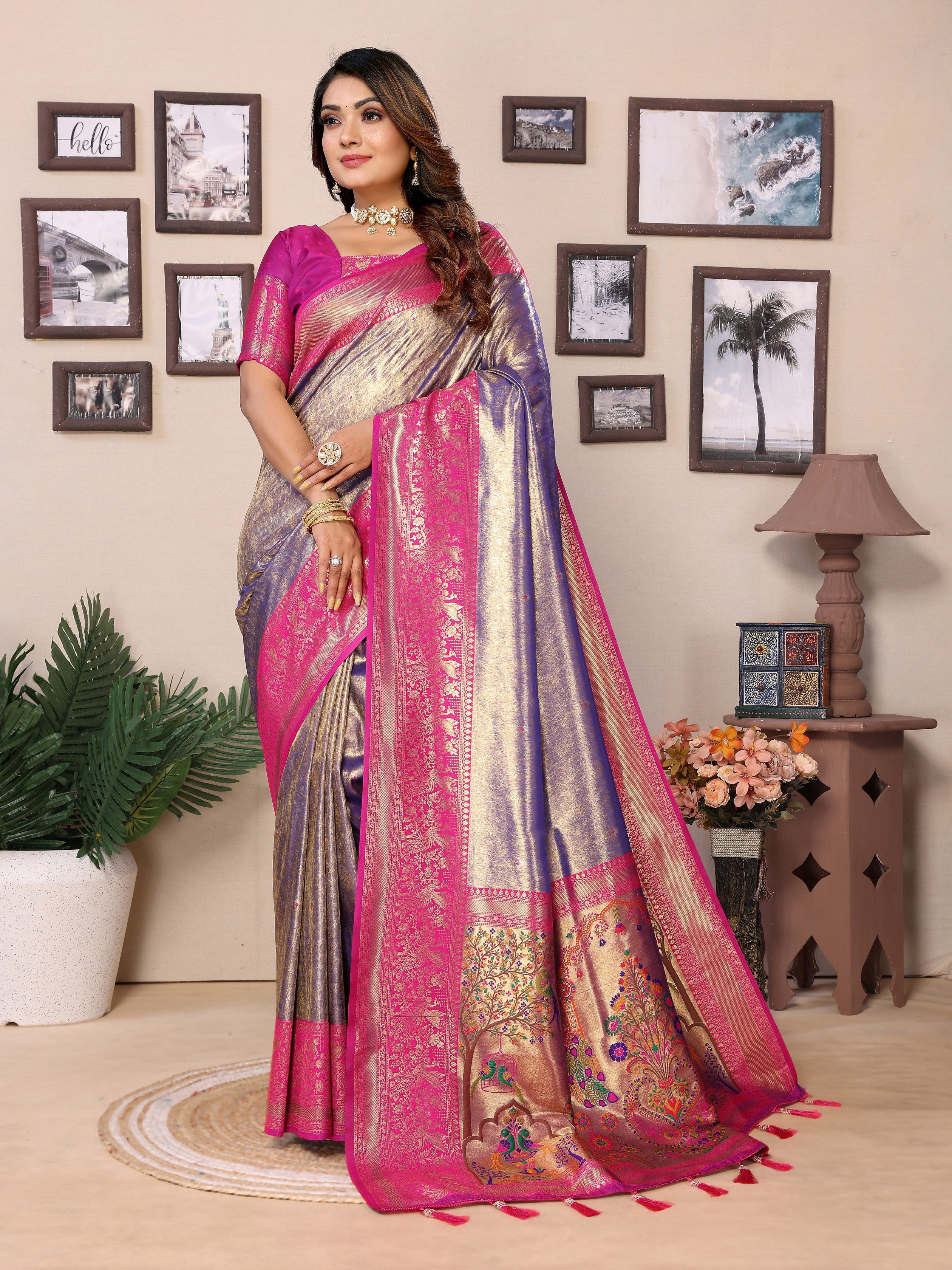 Lavender Banarasi Tissue Silk Heavy Woven Jari Designer Ceremonial Saree