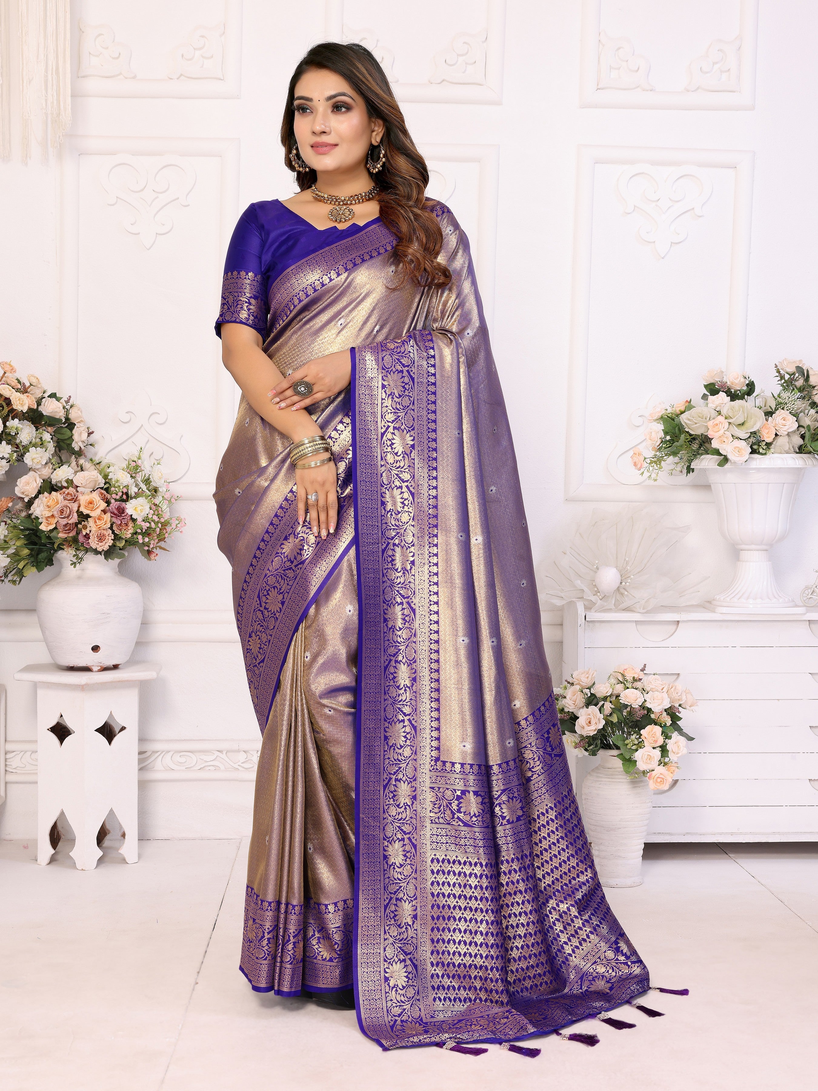 Lavender Banarasi Tissue Silk Woven Jari Heavy Designer Saree