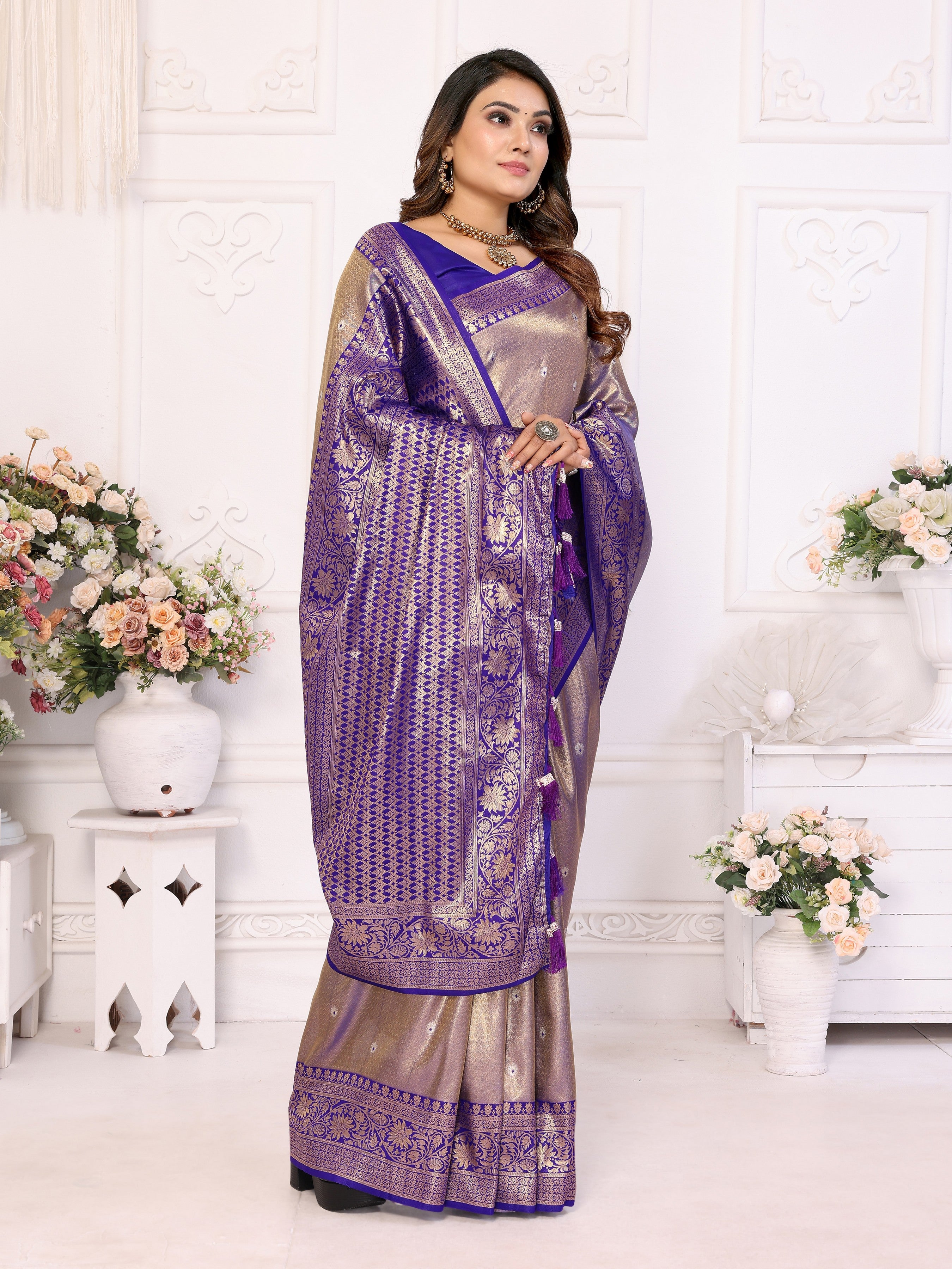 Lavender Banarasi Tissue Silk Woven Jari Heavy Designer Saree