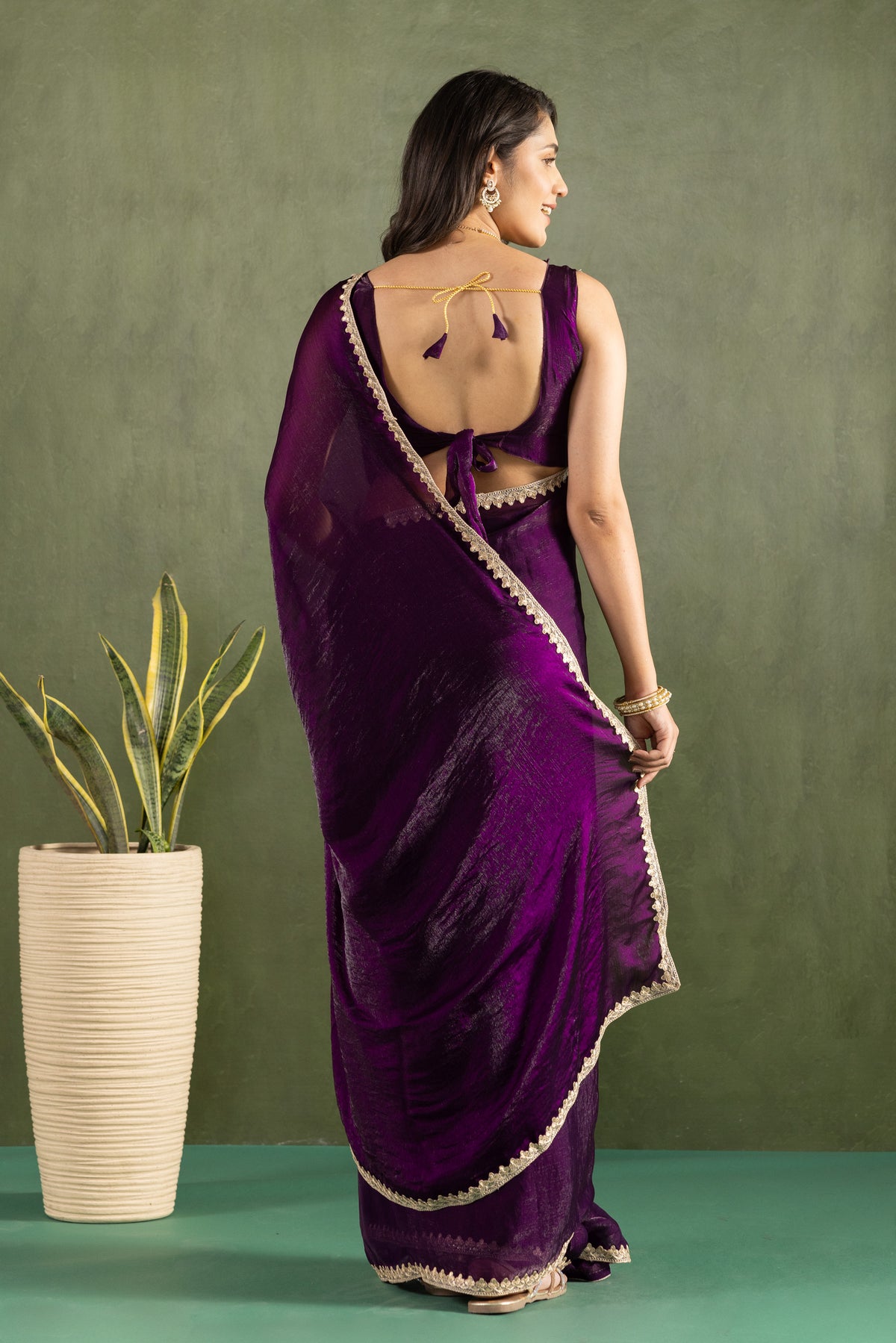 Lavender Chiffon Ready To Wear Saree For Graceful Bollywood Style Saree