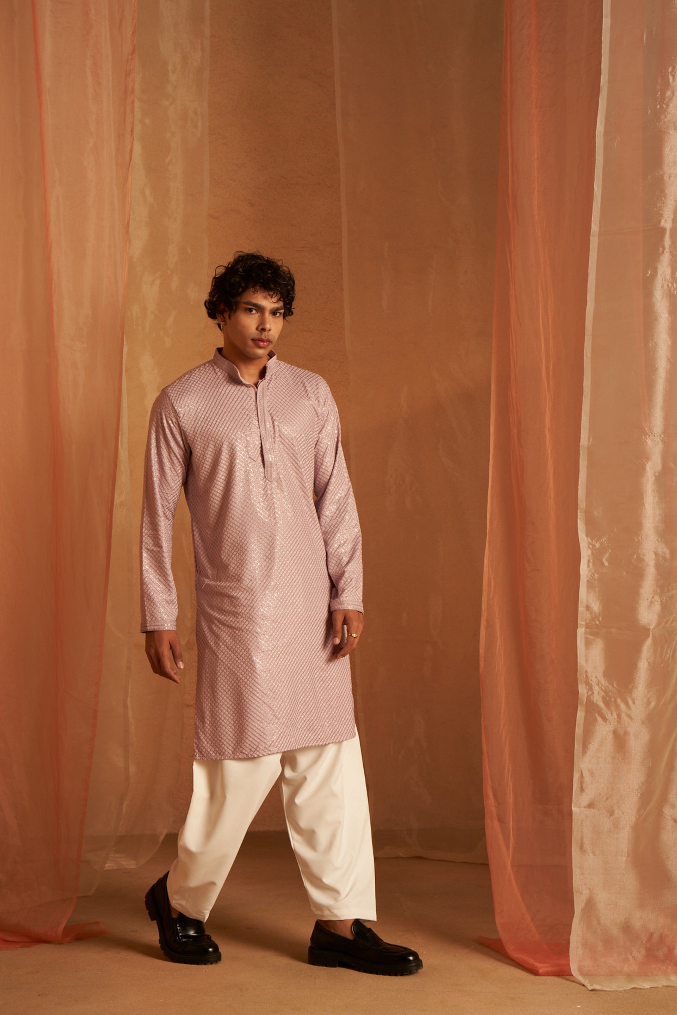 Lavender Color Viscose Kurta Payjama with Chikankari Work – Soft Hue, Rich Style
