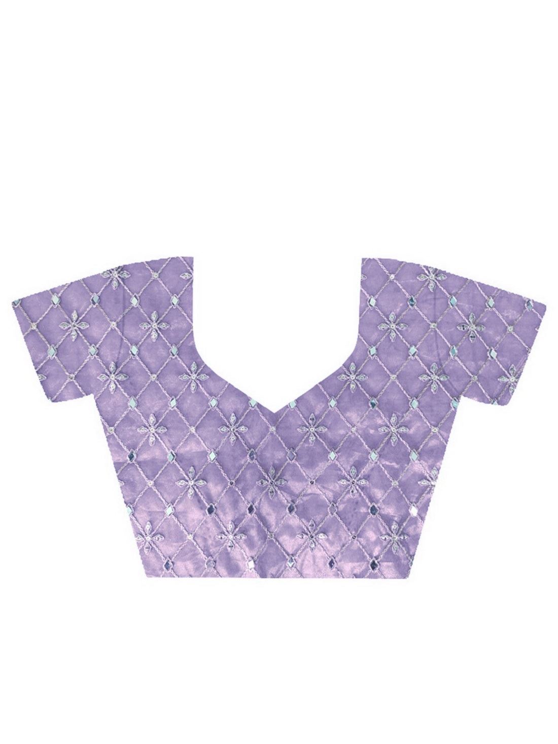 Lavender Colour Silver Tissue Silk Embroidery And Mirror Work Saree