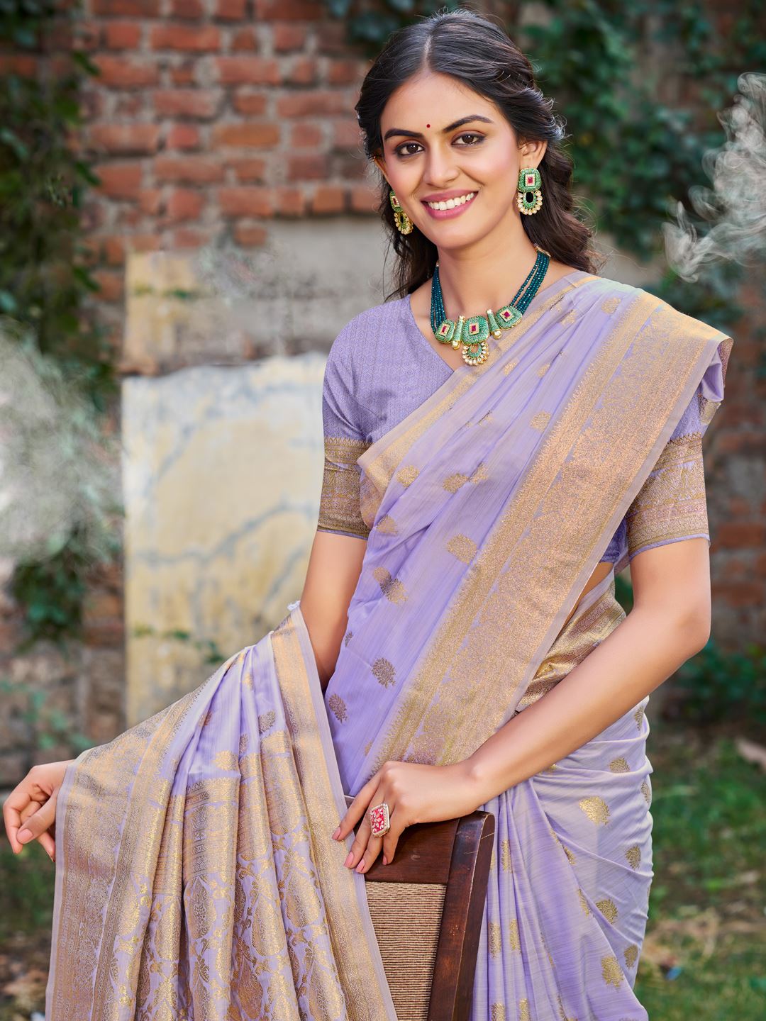 Lavender Colour Woven Silk Saree