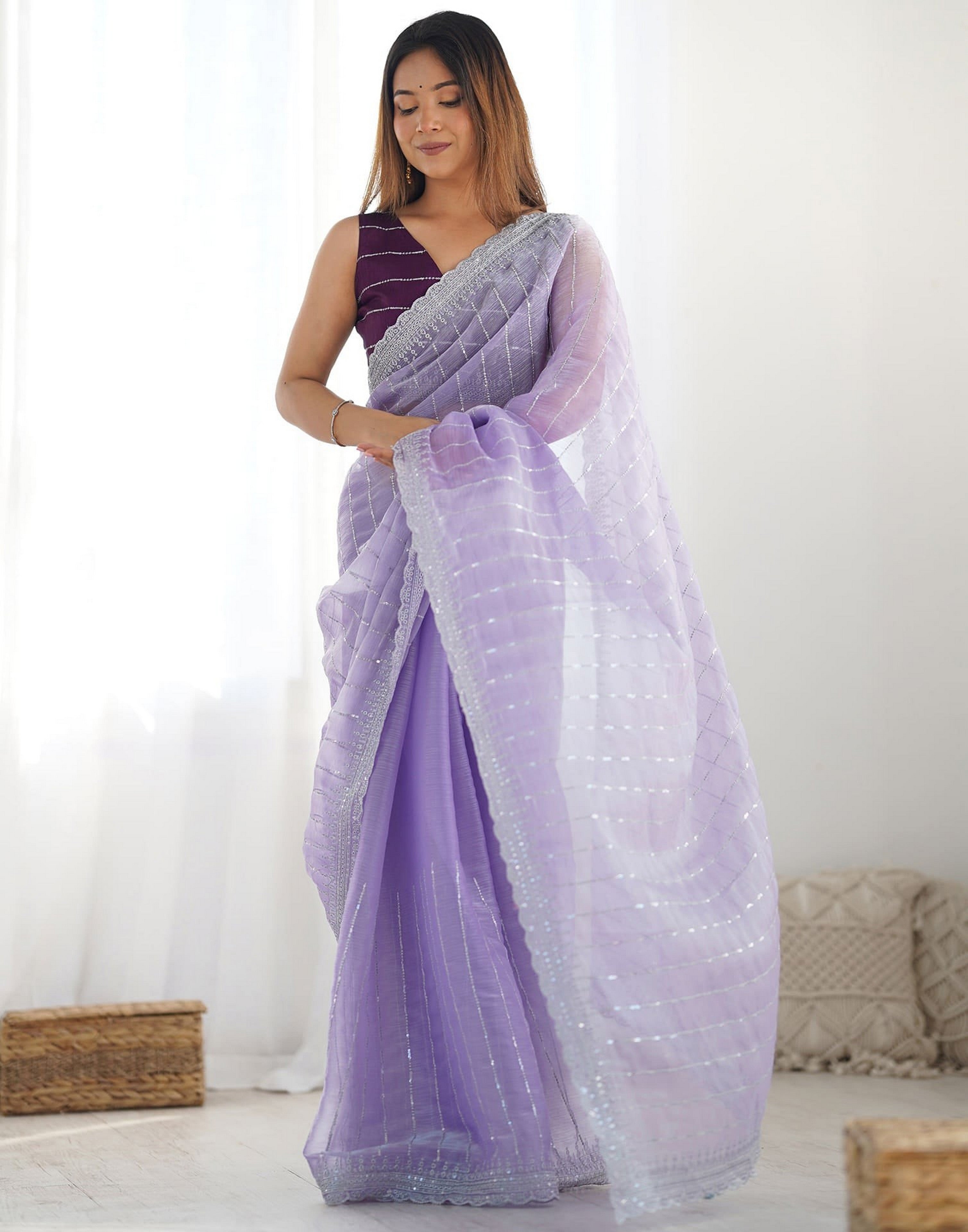 Lavender Fancy Embroidery Work Jimmy Choo Girlie Bollywood Saree