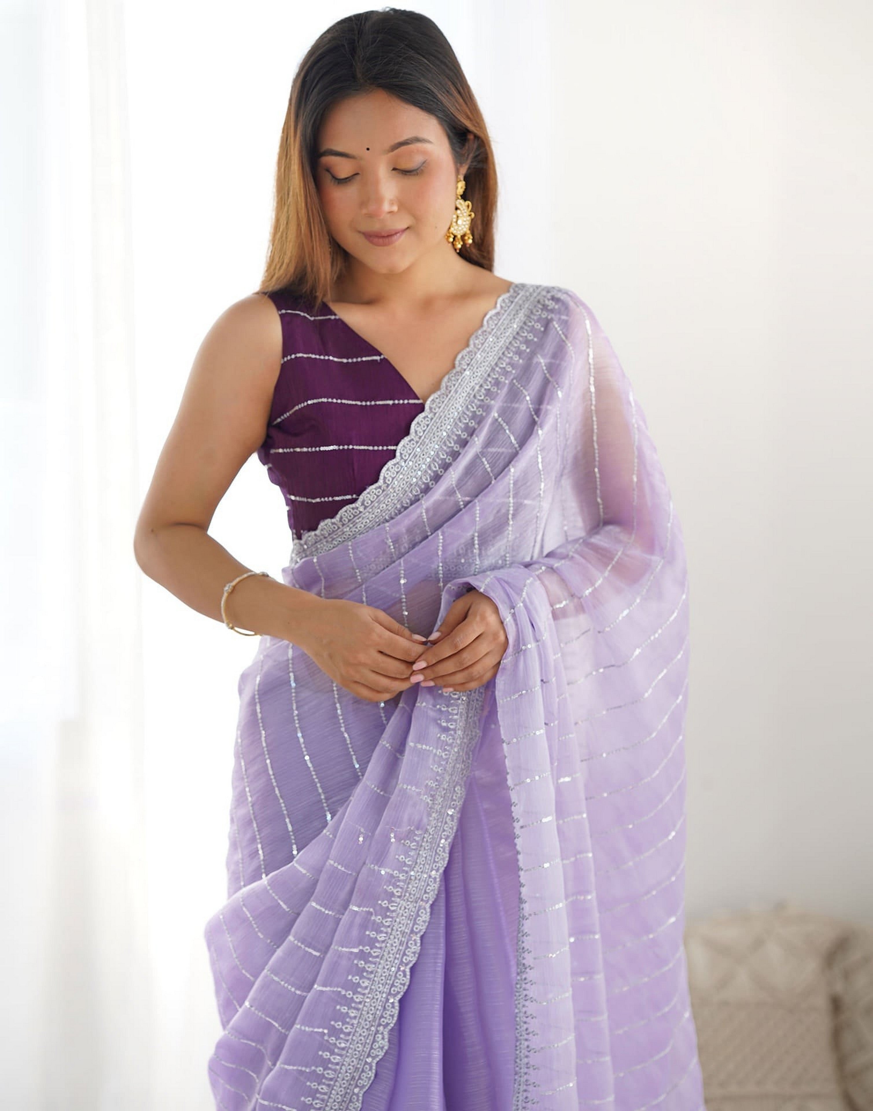 Lavender Fancy Embroidery Work Jimmy Choo Girlie Bollywood Saree