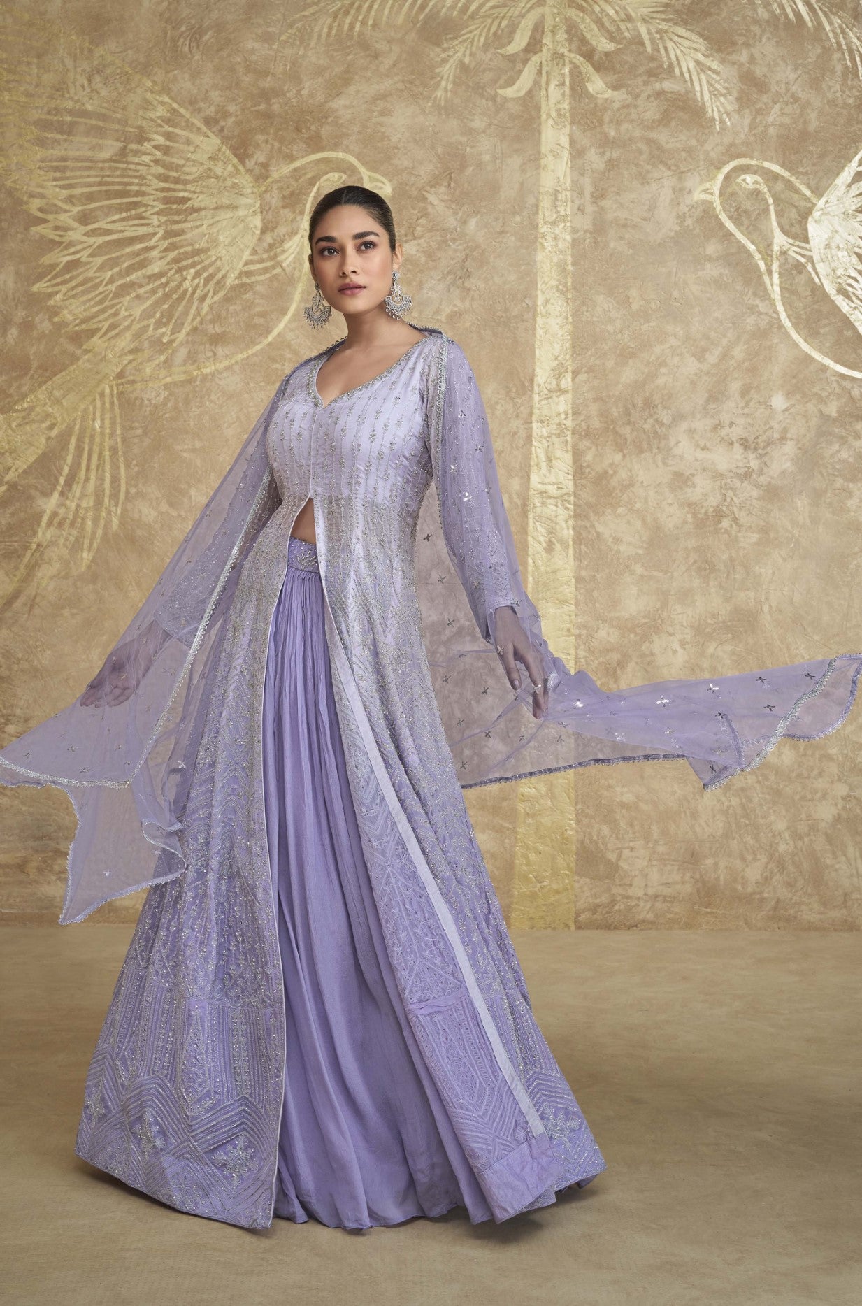 Lavender Georgette Lehenga Set With Sequin Embroidery