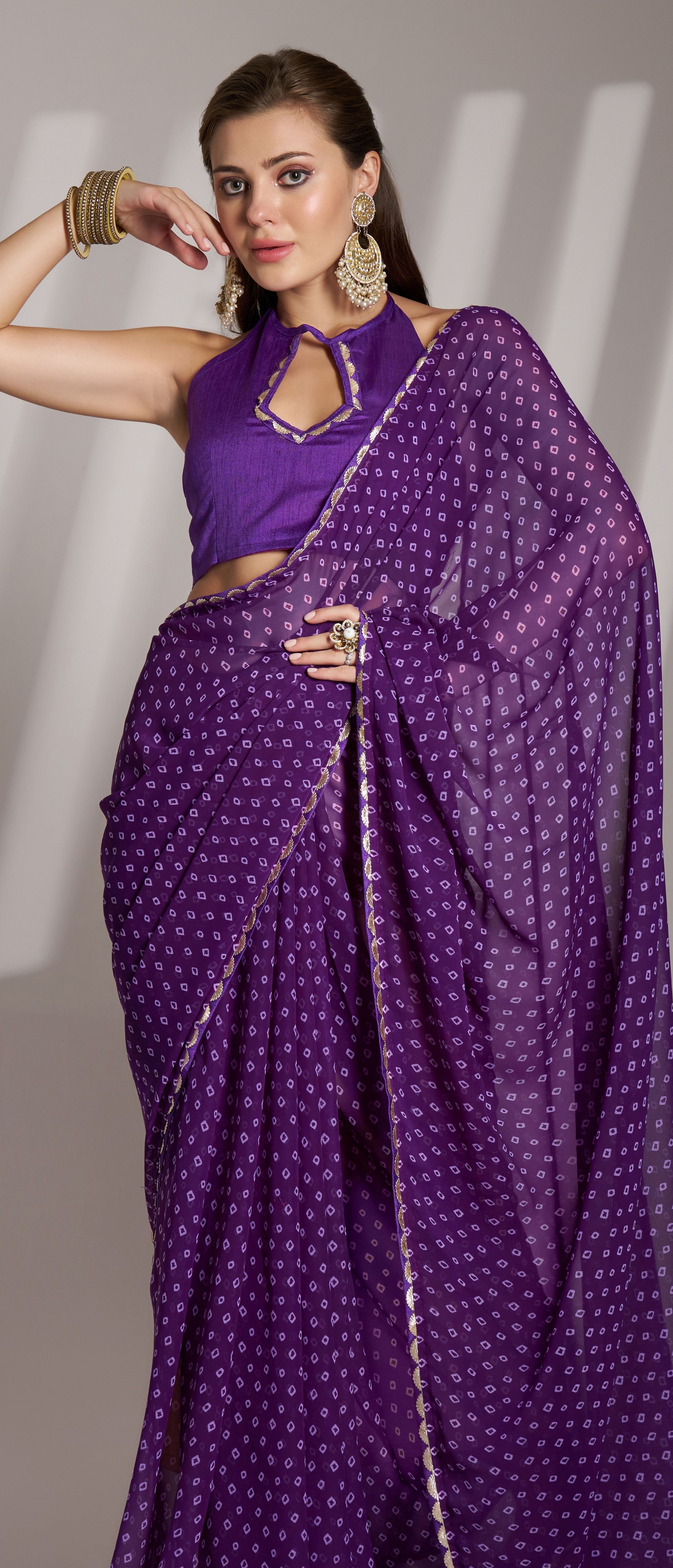 Lavender Glamorous Partywear Georgette Bollywood Saree